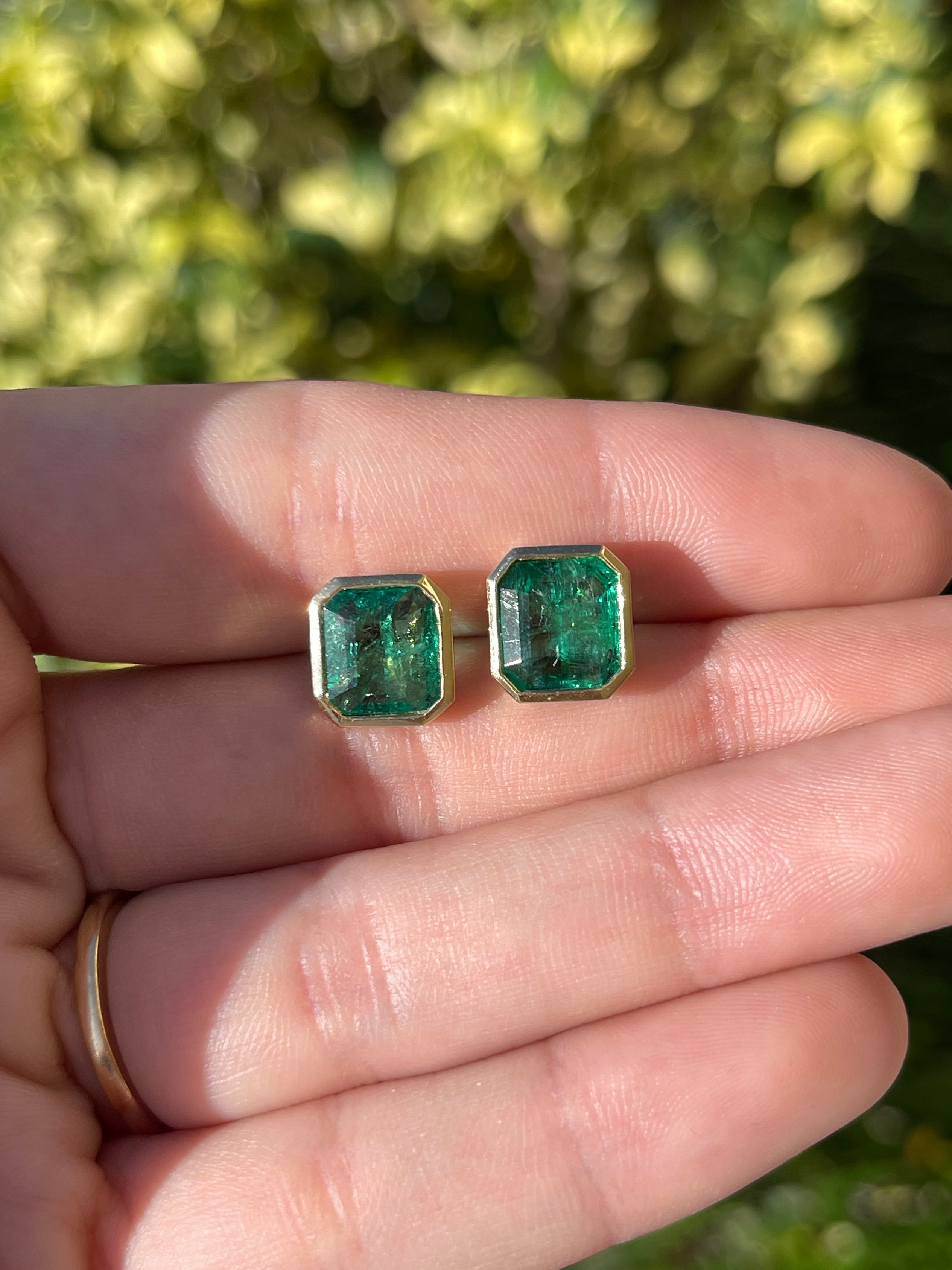 5.60tcw Classic Asscher Cut Emerald Bezel Stud Earrings in 18K Gold - Elegant Jewelry for Weddings, Parties & Special Occasions