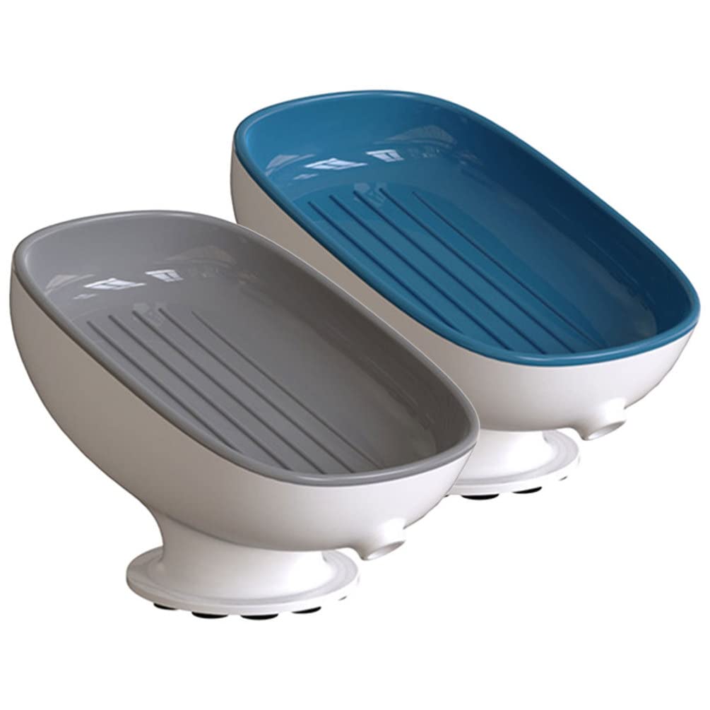 FOMIYES 2-Pack Soap Box Rack with Drain Tray - Self Draining Soap Dish Holder for Bathroom, Kitchen Sink & Shower - HIPS Plastic Soap Organizer for Home Decor (No Punching Required)