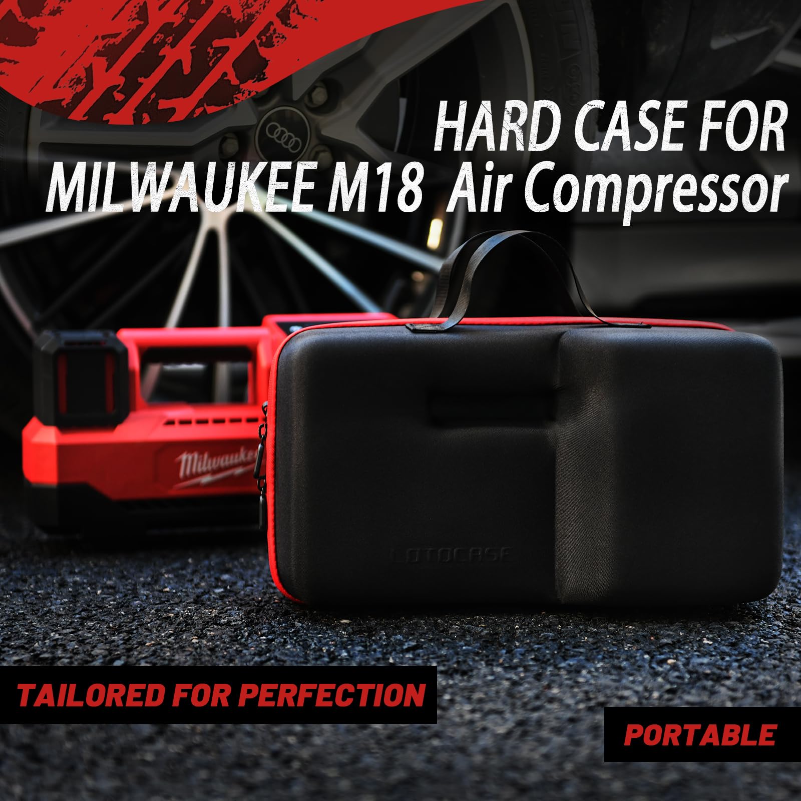 Milwaukee M18 Inflator 2848-20 Air Compressor Storage Bag - Custom-Fit Hard Carrying Case with Neck Strap for Milwaukee Tools - Perfect for Job Sites, Camping & Tire Inflation