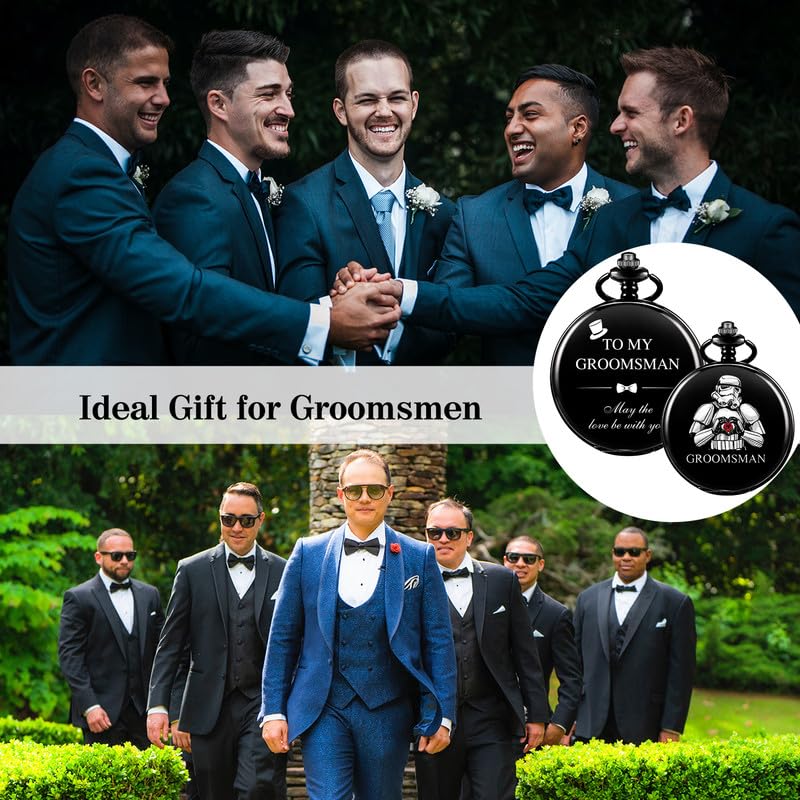 ManChDa Engraved Pocket Watch for Men - Premium Groomsmen & Bestman Gift Set - Classic Vintage Style Pocket Watch for Weddings, Anniversaries & Special Occasions