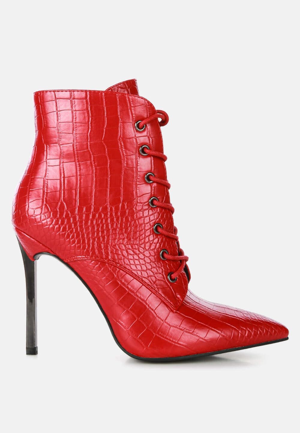 London Rag Women's Croco Lace-Up Stiletto Heels for Evening Parties