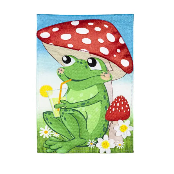 Frog Under Mushroom Garden Burlap Flag - Outdoor Decorative Flag for Garden, Patio, and Yard Decor - Perfect for Spring and Summer Seasonal Decorations