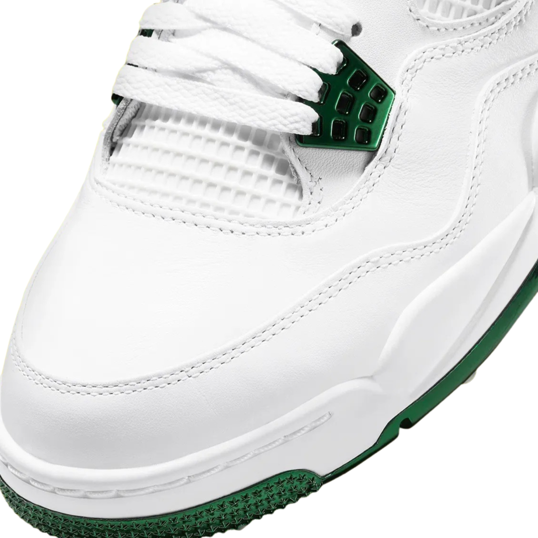 Air Jordan 4 Retro Golf Shoes - White & Metallic Green - Men's Basketball-Inspired Golf Sneakers for Tournament Play & Casual Wear