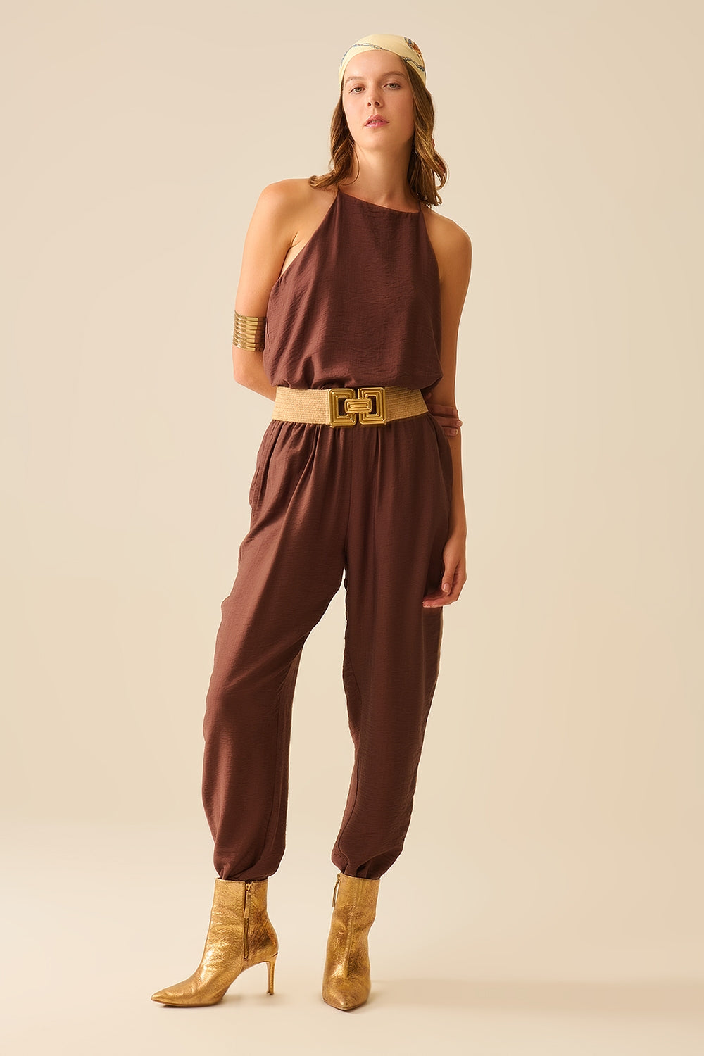Basic Summer Tank Top with High Neck in Chocolate Brown - Perfect for Casual Outfits, Beach Wear & Layering