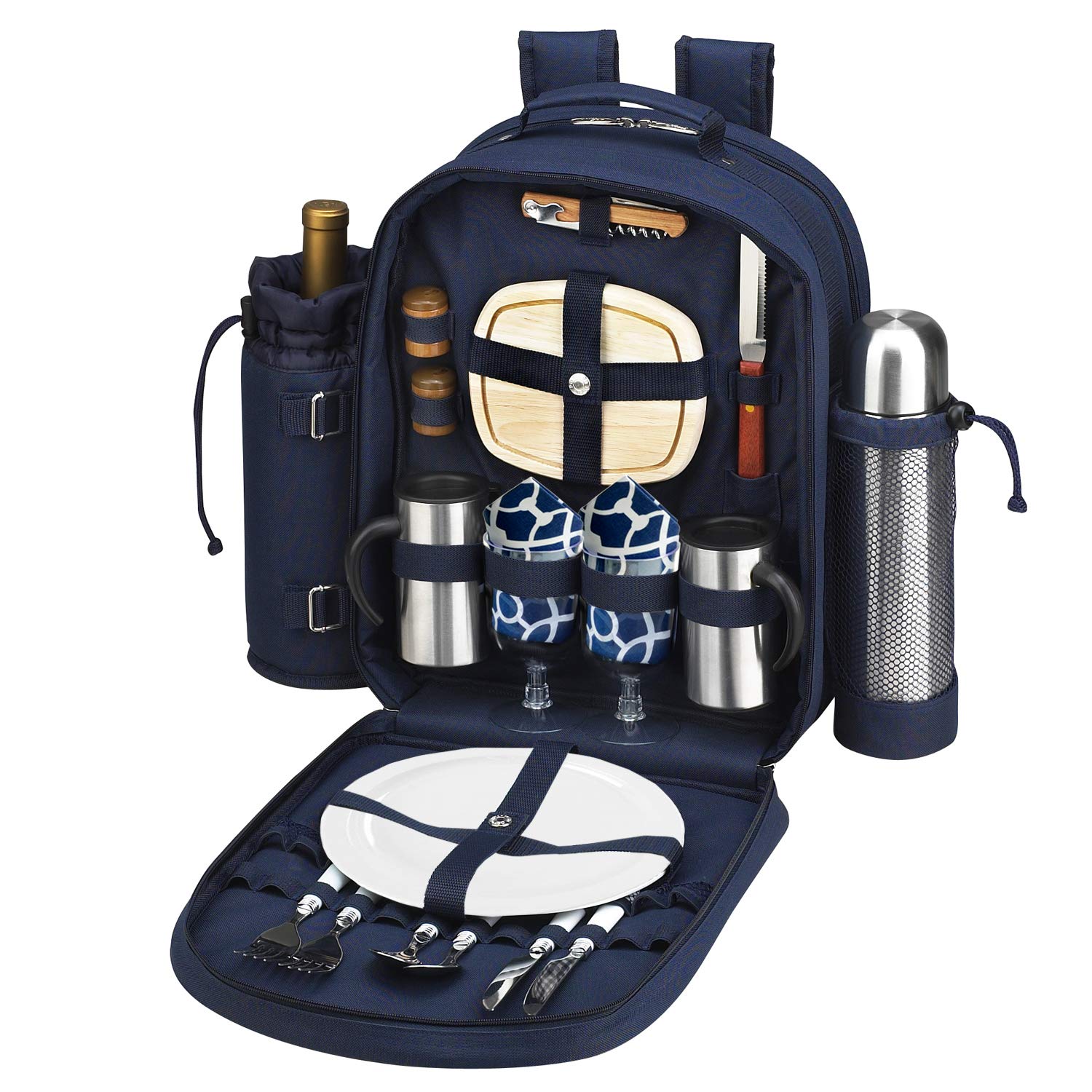 Premium 2-Person Picnic Backpack Set with Coffee Service, Cooler & Insulated Wine Holder - American Made for Outdoor Dining, Beach Picnics & Romantic Getaways