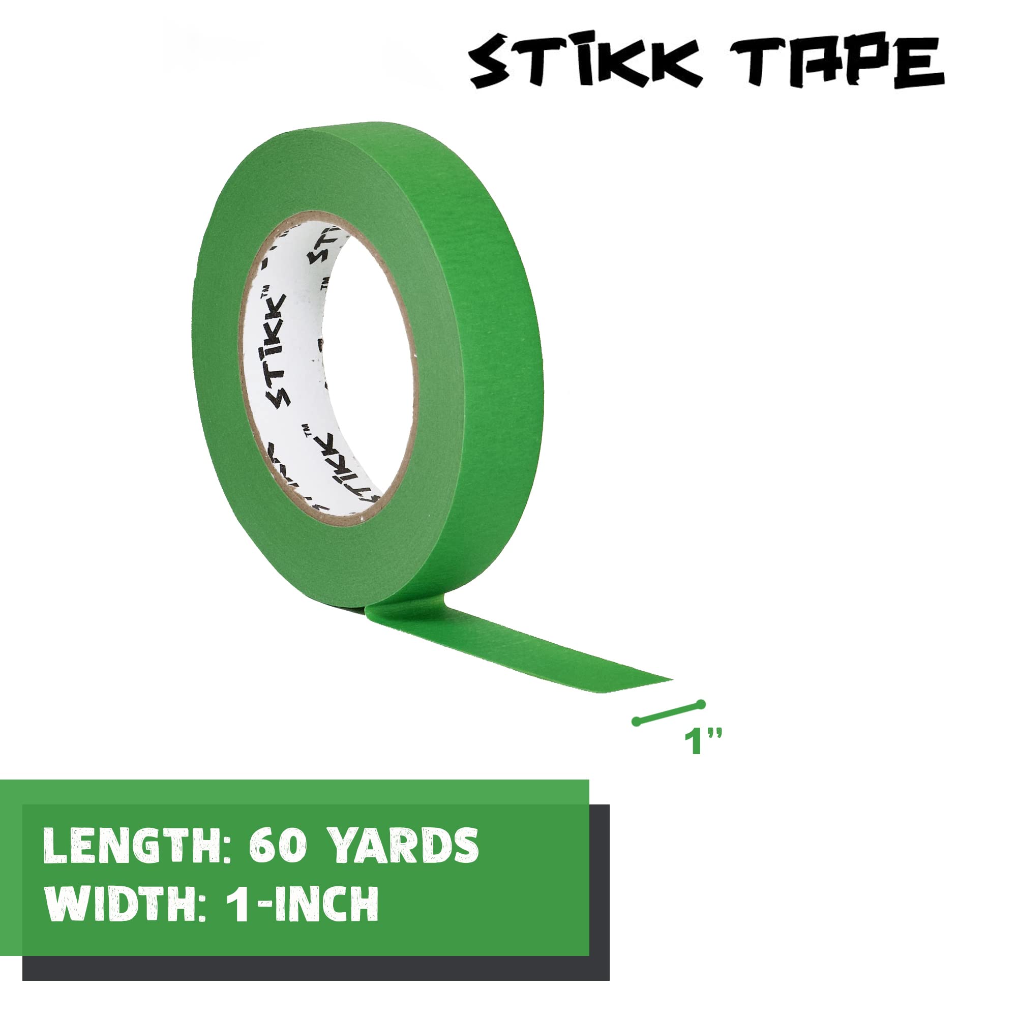 STIKK Professional Painter's Tape 8-Pack - 1 Inch x 60 Yards Green Masking Tape for Walls, Trim & Ceilings - Residue-Free DIY Painting Tape for Home Improvement Projects - Perfect for Wall Painting, Edge Protection & Craft Projects