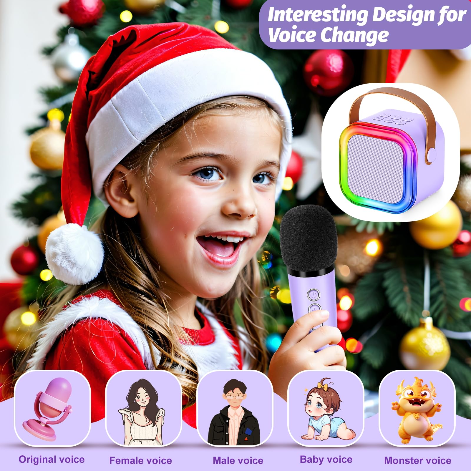 **Wireless Mini Karaoke Machine for Kids - Portable Bluetooth Microphone Toy for Girls Age 4-10, Purple (Perfect Birthday Gift & Singing Practice for Home, Parties & Travel)**
