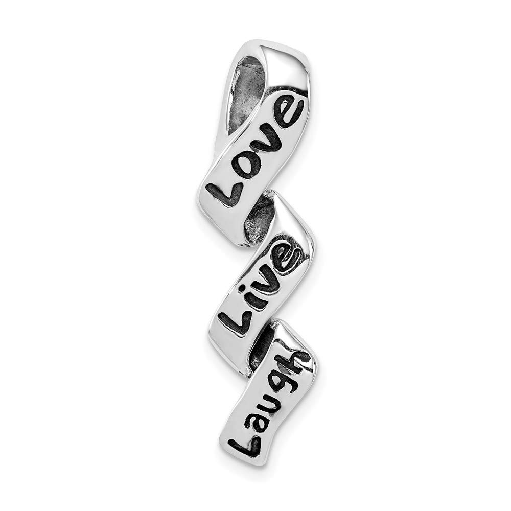 Black Bow Sterling Silver Enamel Pendant - Love Live Laugh Charm for Gifts