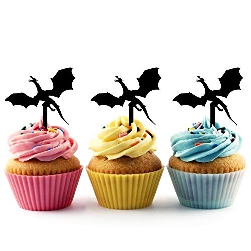 Dragon Fly Monster Silhouette Acrylic Cupcake Toppers - 10pcs for Wedding, Birthday & Party Decorations - Perfect for Cake, Dessert and Cupcake Decorating
