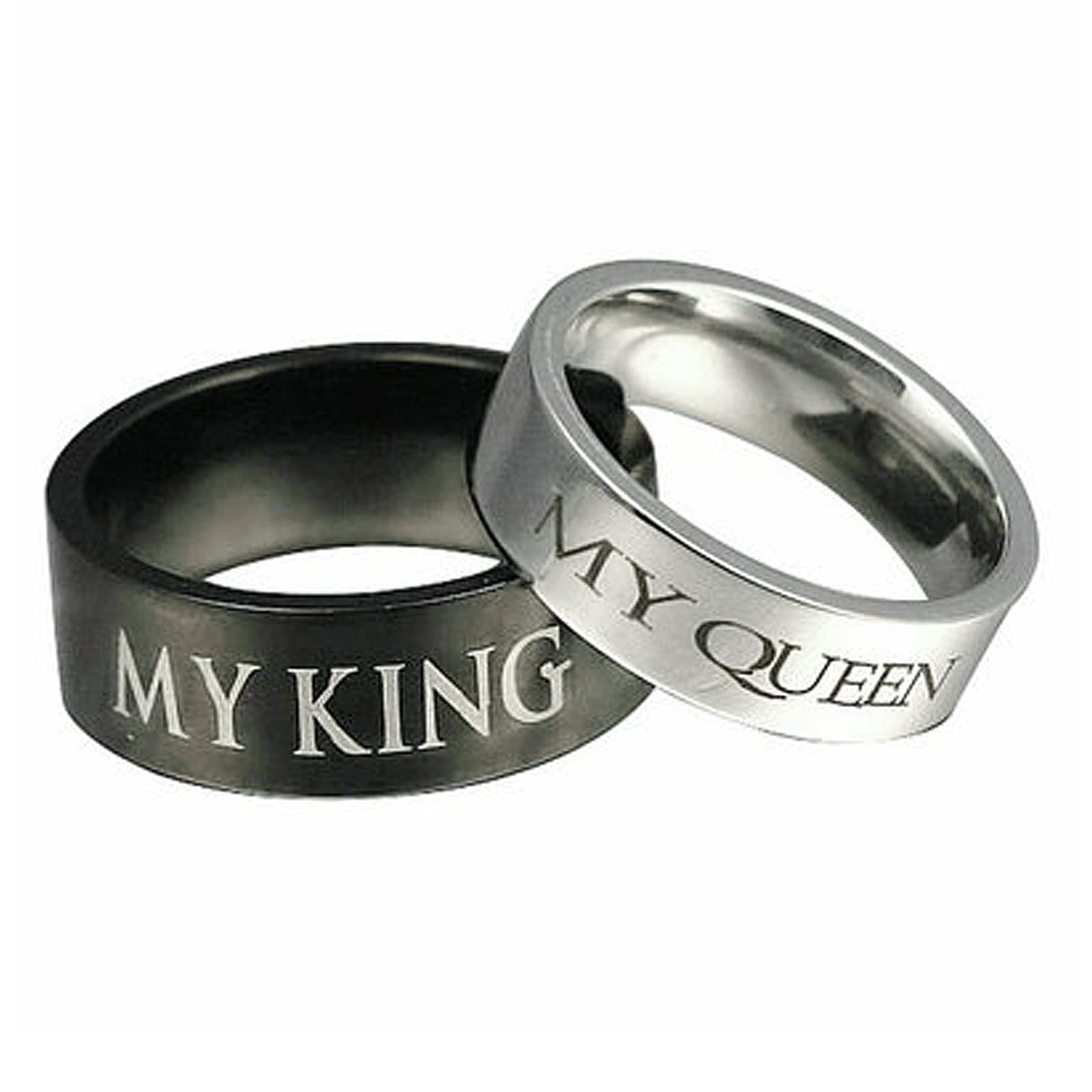 Stainless Steel Couples Ring Set - King & Queen Matching Wedding Bands, Silver & Black Mens Engagement Rings with 'I Love You' Engraving | Romantic Gift for Anniversaries, Valentine's Day & Proposals