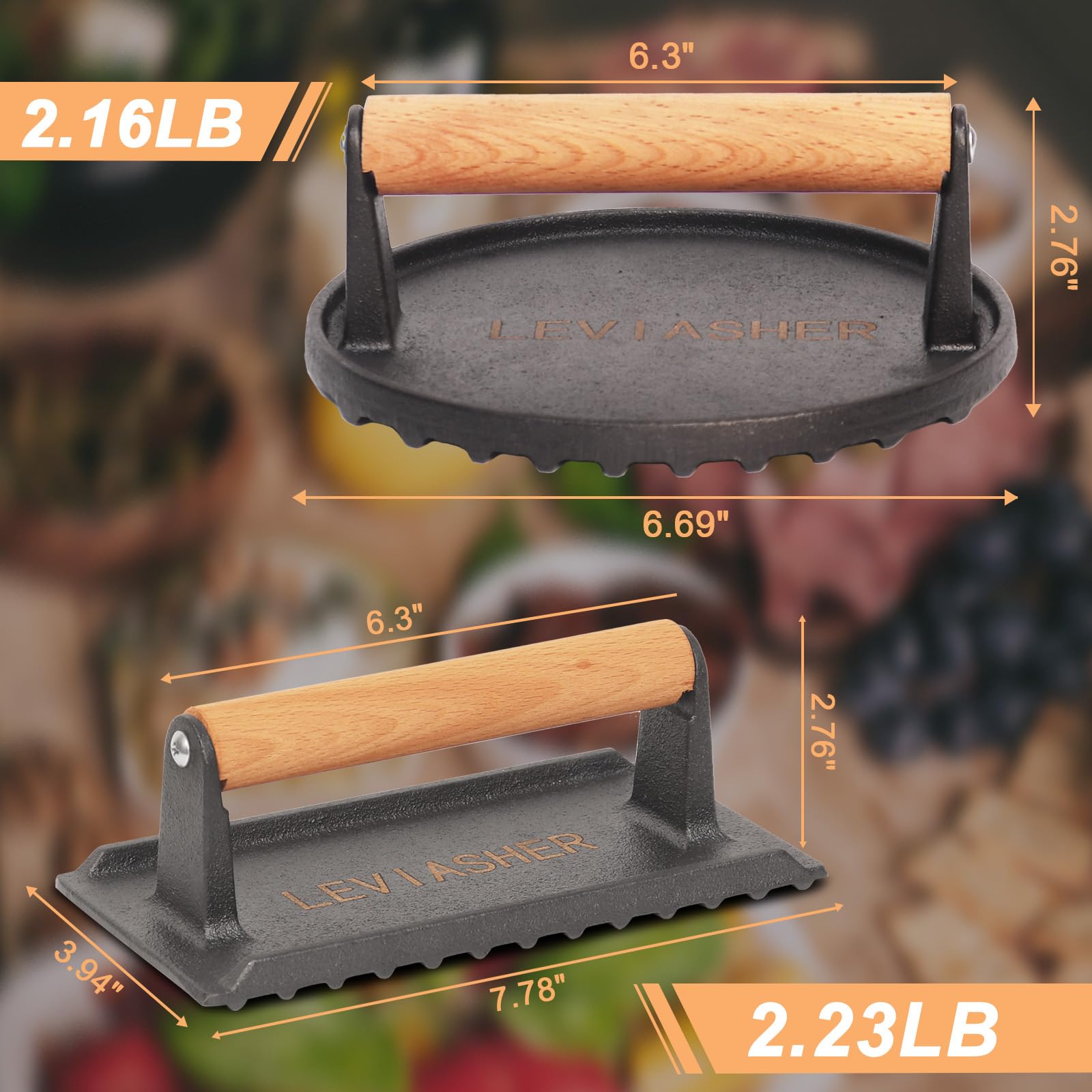 2.2 lb Heavy Duty Cast Iron Grill Press - 6.69
