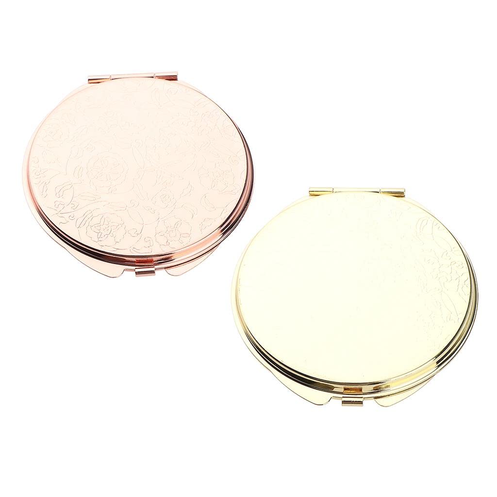 VMS INDIA Dual-Sided Makeup Mirror with Lights, Round Folding Vanity Mirror for Bathroom & Dorm - Golden Frame | Perfect for Makeup Application, Skincare Routine & Travel
