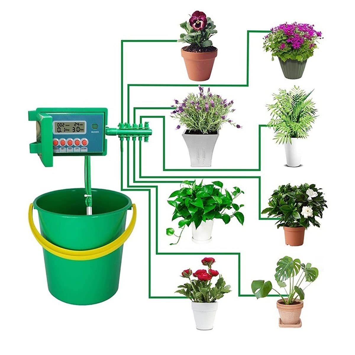 Smart Automatic Drip Irrigation System Kit with Timer - Indoor/Outdoor Garden Watering Solution for Plants, Bonsai, Vegetables - Perfect for Home, Greenhouse & Balcony Gardening (Green)
