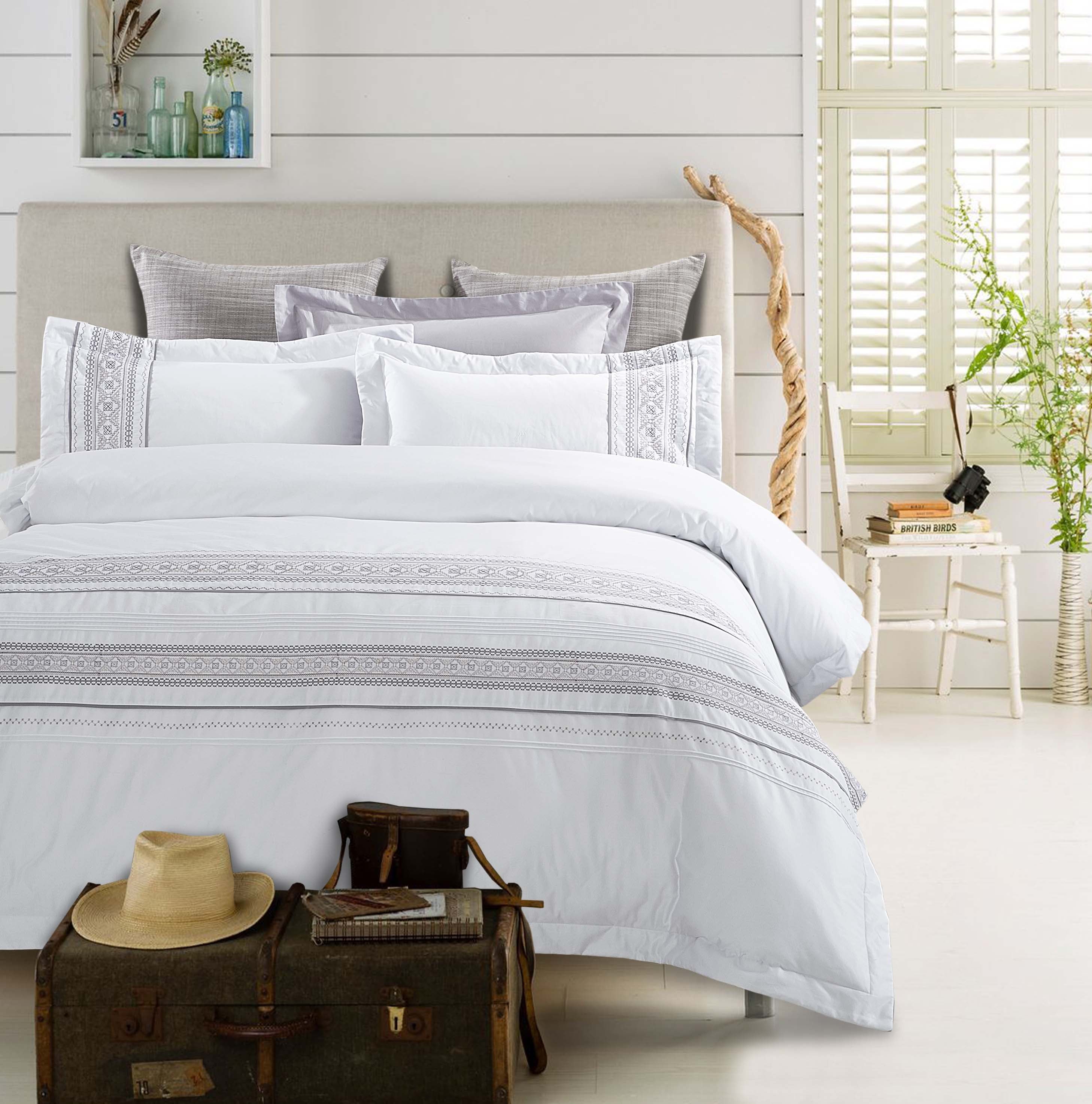 Premium Burlington Cotton Embroidered Duvet Cover Set - Soft Bedding for Master Bedroom, Guest Room & Luxury Hotels (King/Queen Size)