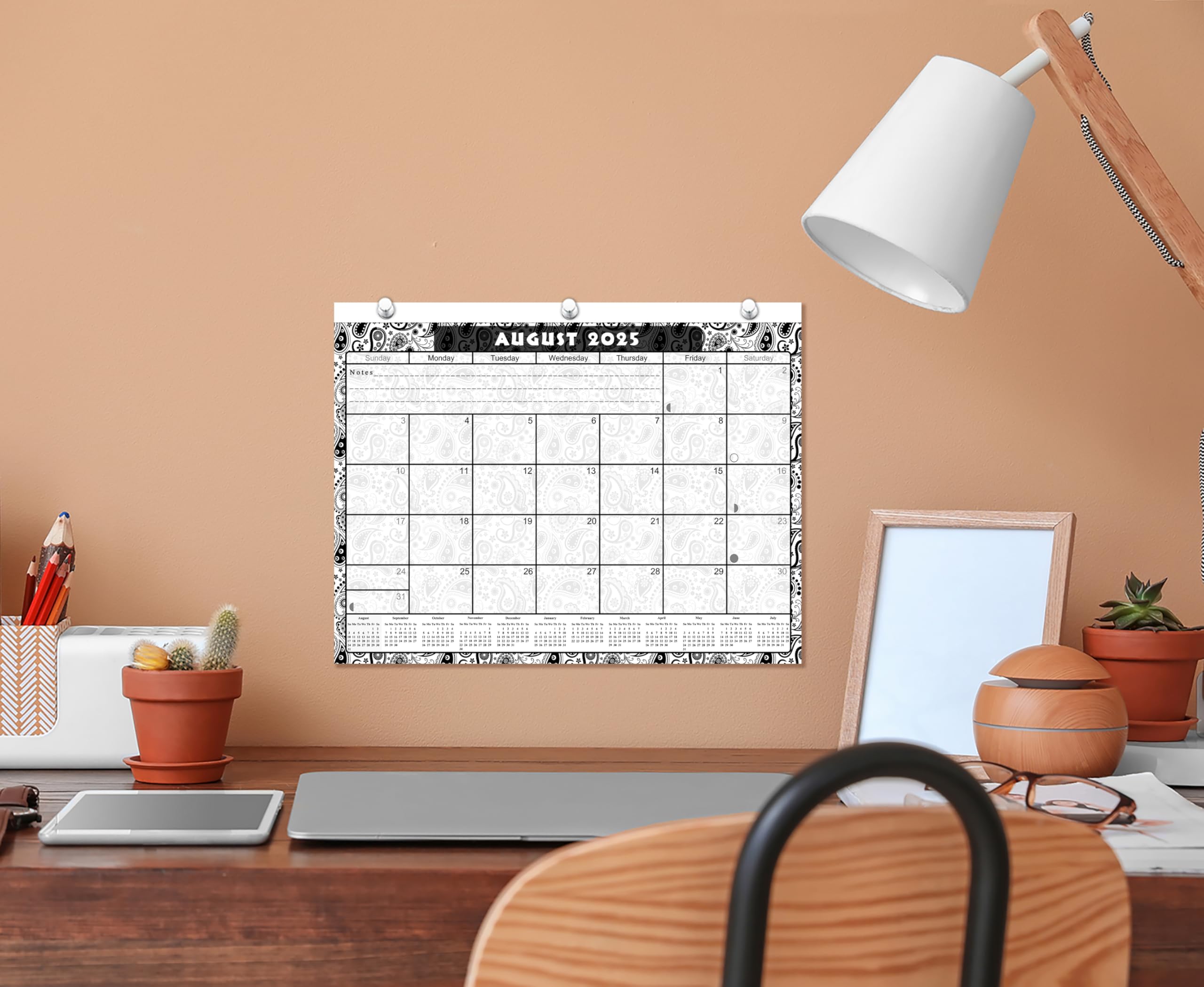 2025-2026 Academic Year Student Planner | 12-Month College Calendar for 3-Ring Binder, Desk or Wall | School & Office Supplies | USA Made | Black & White Paisley Design | Perfect for High School, University & Work Organization