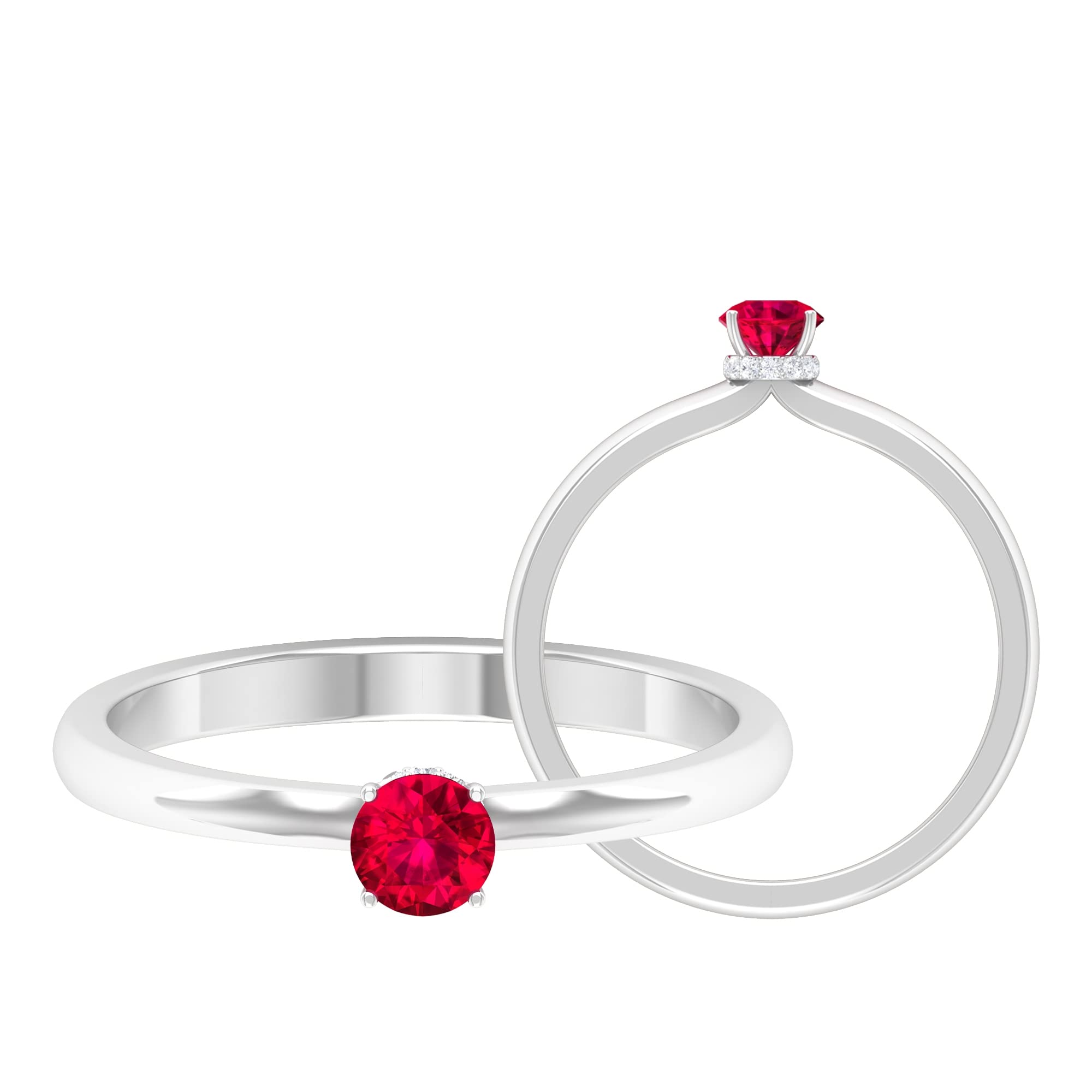 Natural Ruby Ring for Women - 14K Solid Gold Solitaire Ring with Diamond Hidden Halo, July Birthstone Jewelry | Elegant Gift for Anniversary, Birthday & Special Occasions
