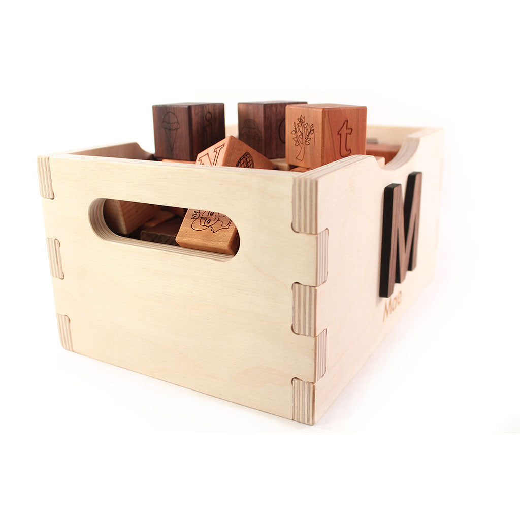 Wooden Alphabet Blocks with Storage Crate - Educational ABC Learning Toy for Toddlers - Perfect for Preschool Learning, Baby Shower Gifts & Nursery Decor
