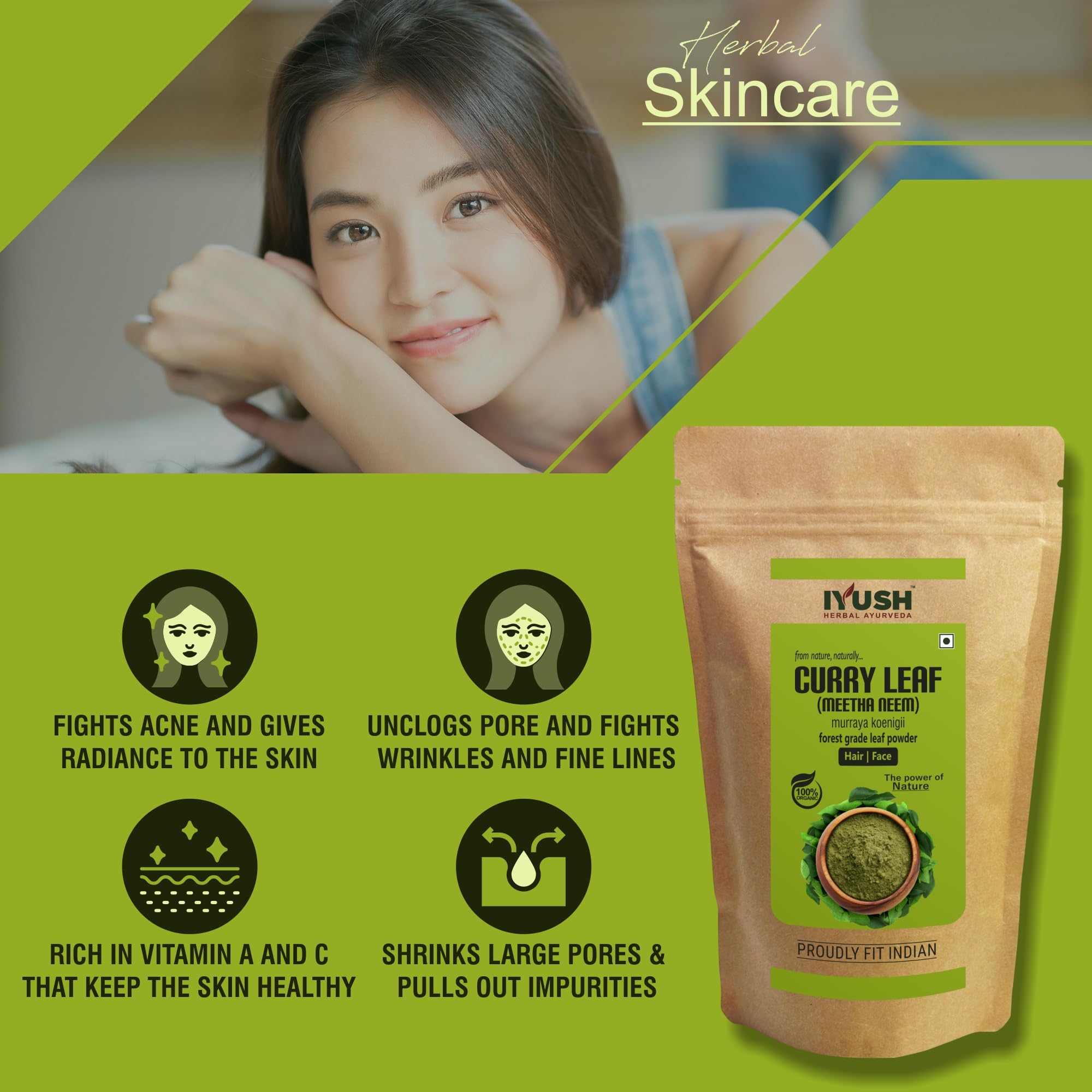 Organic IYUSH Ayurvedic Curry Leaves Powder (400g) – Pure & Natural Hair Growth Supplement for Thicker, Stronger Hair | Kadi Patta Powder for Cooking, Hair Masks & Ayurvedic Remedies | USA Seller