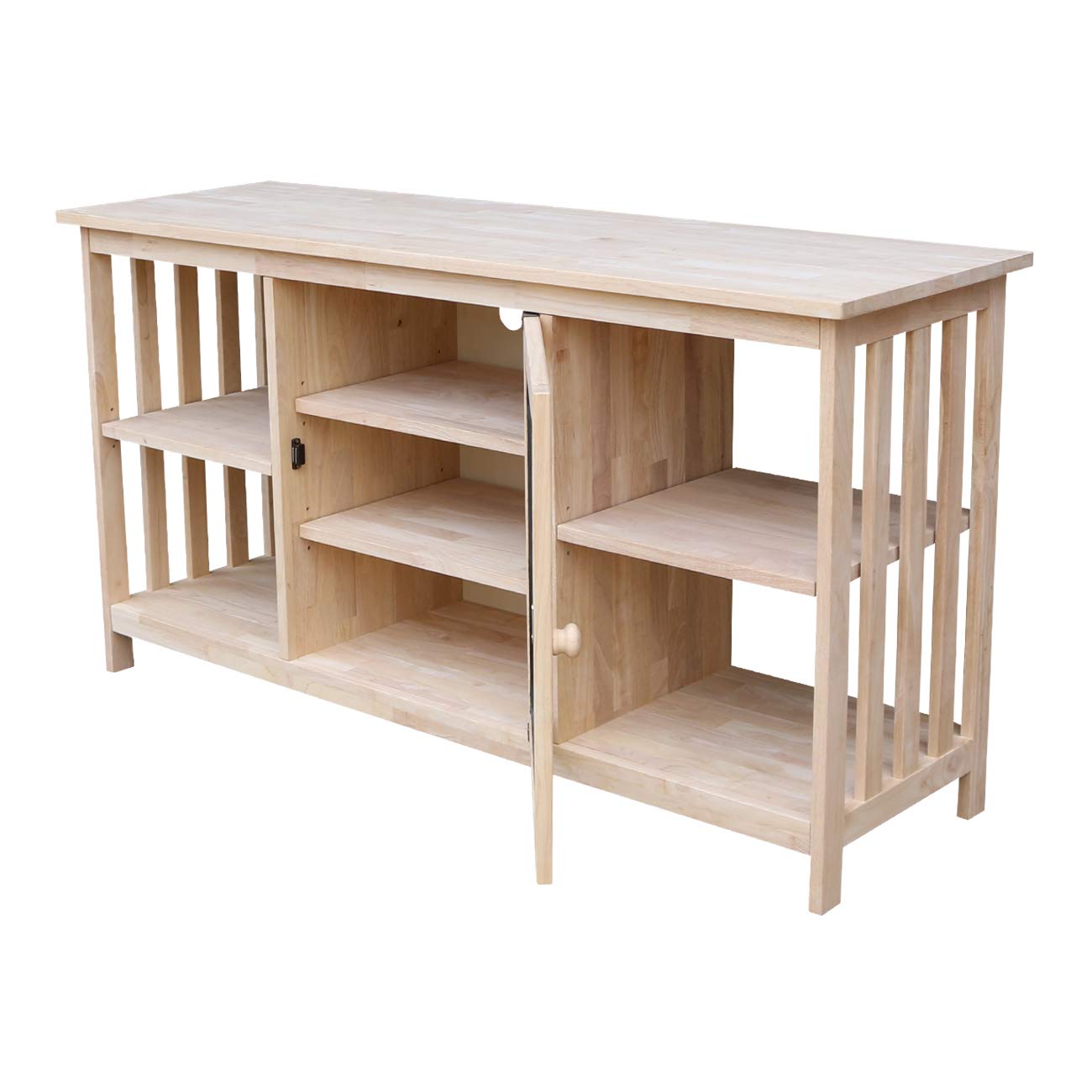 International Concepts Unfinished Mission Entertainment Stand - TV Media Console for Living Room, Bedroom & Home Theater - Rustic Brown Wood TV Stand with Storage Shelves