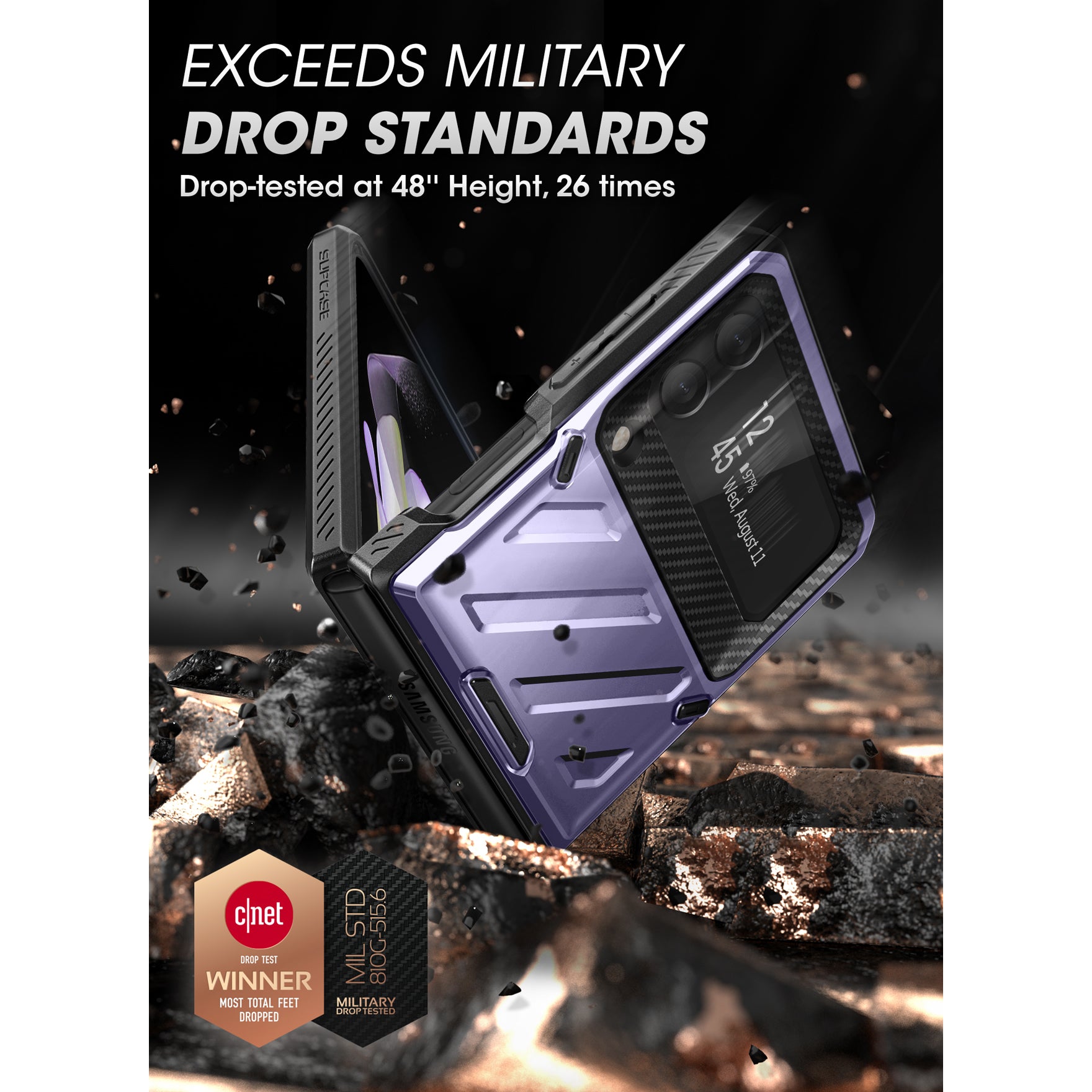 Samsung Galaxy Z Flip4 Unicorn Beetle PRO Heavy Duty Rugged Case with Belt Clip - Shockproof Protective Cover for Everyday Use (Metallic Purple) - Perfect for Outdoor Activities, Construction Work & Extreme Sports