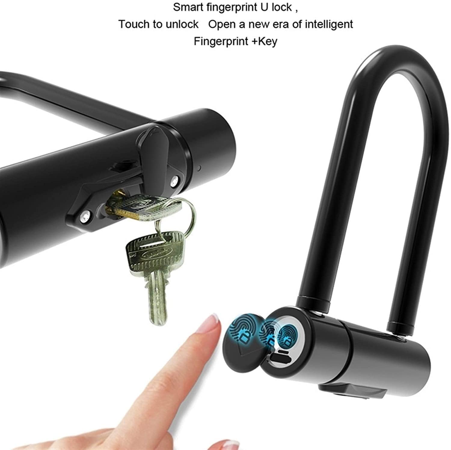 Heavy-Duty Fingerprint Bike U-Lock - USB Rechargeable Electronic Smart Lock for Bicycles, Scooters & Glass Doors - Secure Parking & Home Protection