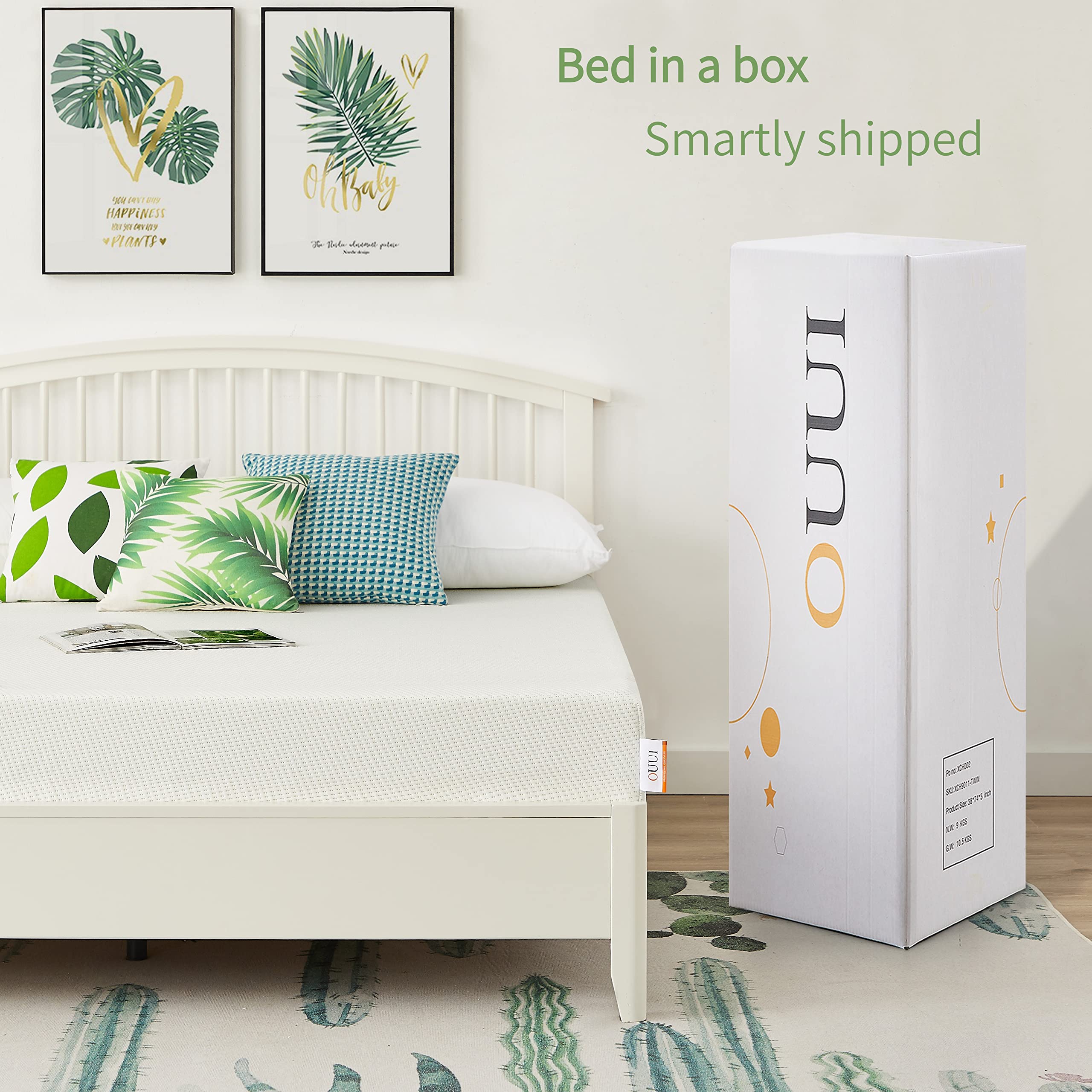 5 Inch Twin Size Green Tea Cooling Gel Memory Foam Mattress - Medium Firm Kids Bed Mattress in a Box for Bunk Beds & Trundle Beds | Pressure Relief & Breathable | CertiPUR-US Certified | Perfect for Children's Bedrooms, Guest Rooms & Dormitories