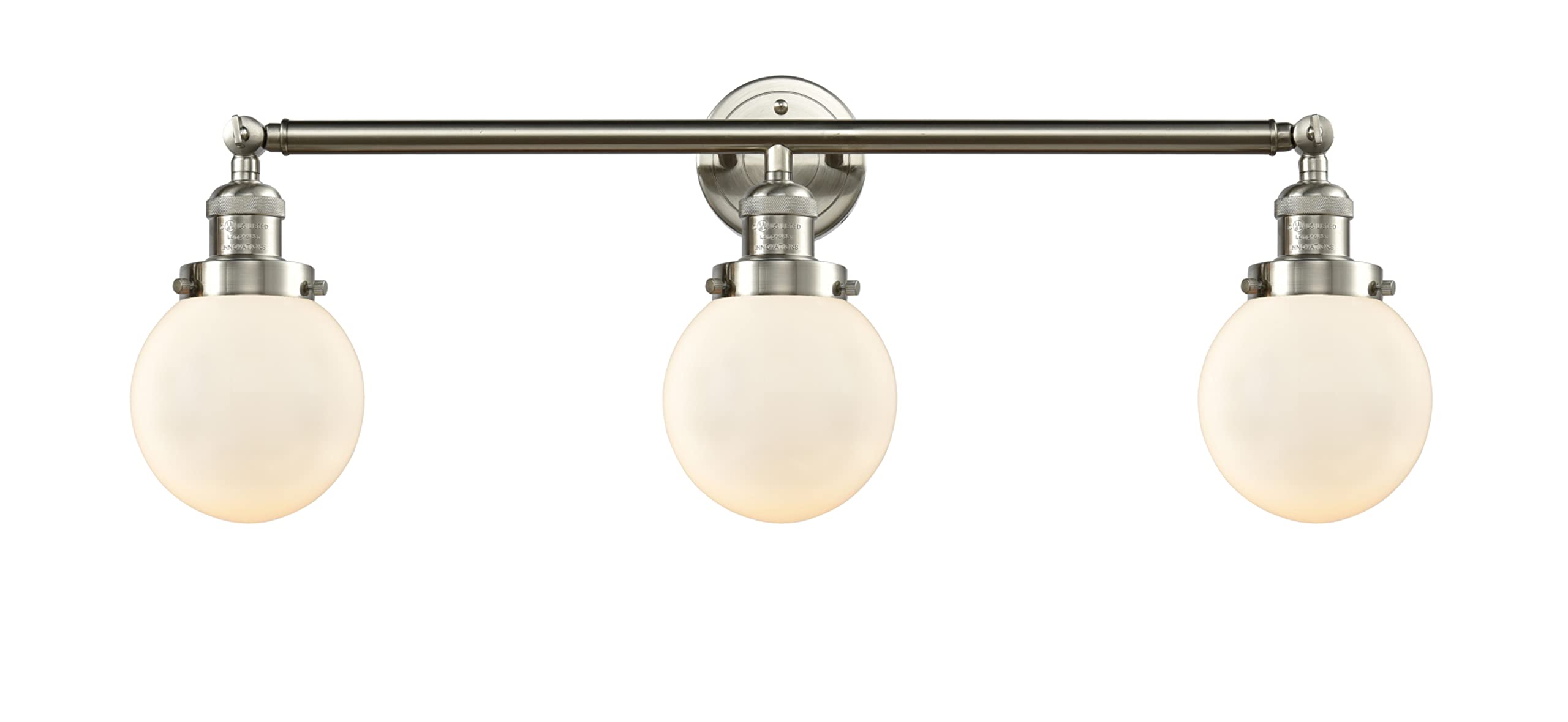 205-SN-G201-6 Beacon 3 Light Bathroom Vanity Light Fixture in Brushed Satin Nickel Finish - Perfect for Modern Bathroom, Powder Room, and Dressing Area Lighting