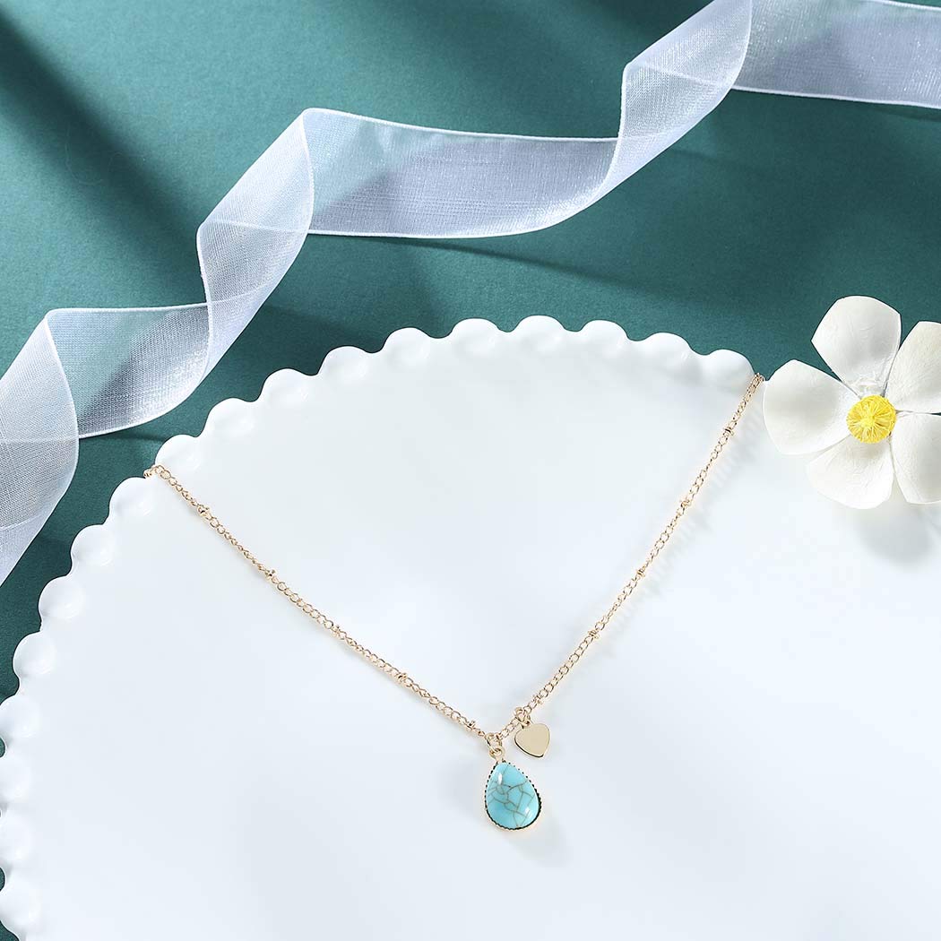 Dreamyn Boho Turquoise Necklaces for Women - Water Drop Pendant & Simple Heart Necklace Jewelry in Gold | Perfect for Casual Wear, Boho Fashion & Gift Giving