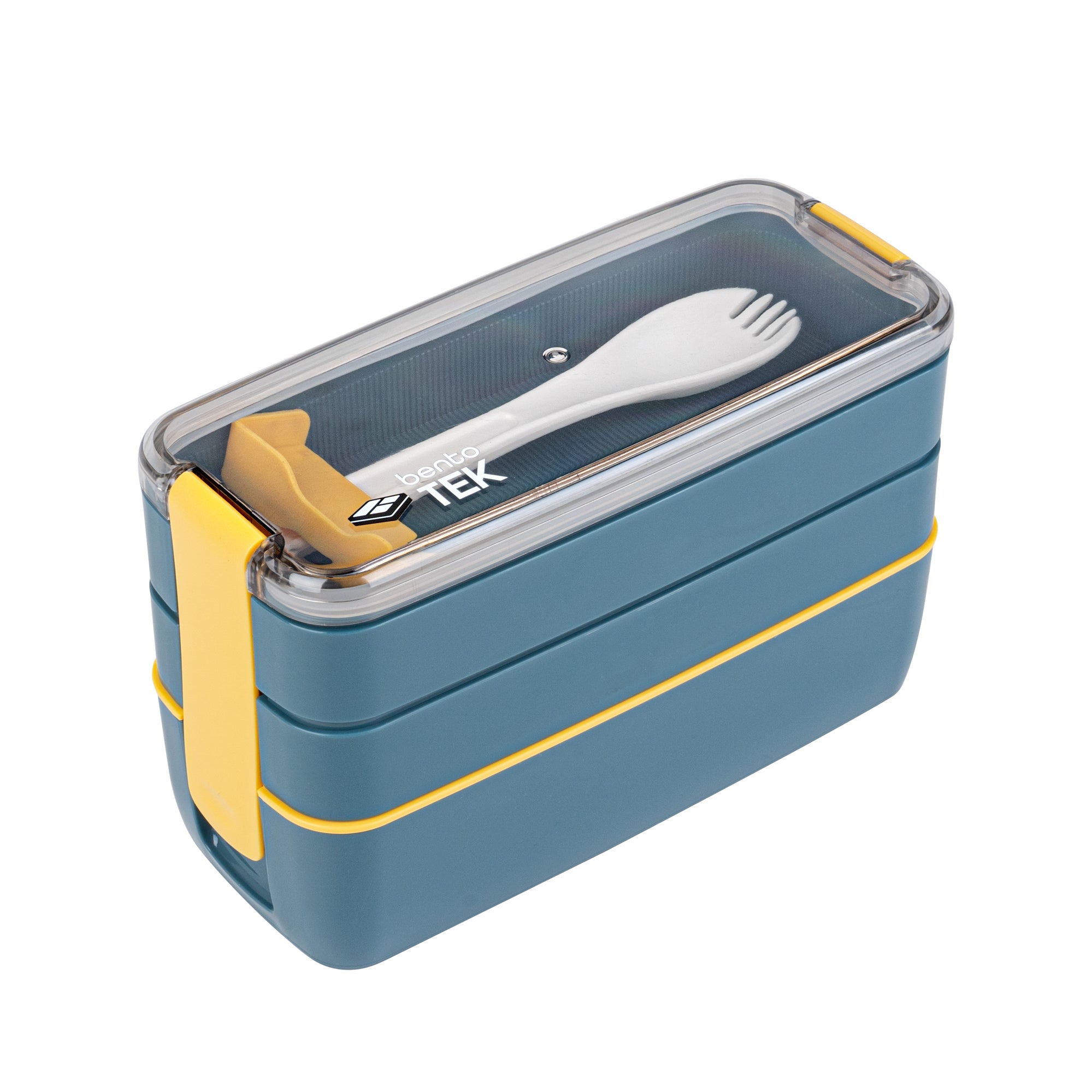 Bento Tek 30 oz Blue & Yellow 3-in-1 BPA Free Lunch Box Set with Fork & Knife - Microwave Safe, 7.5