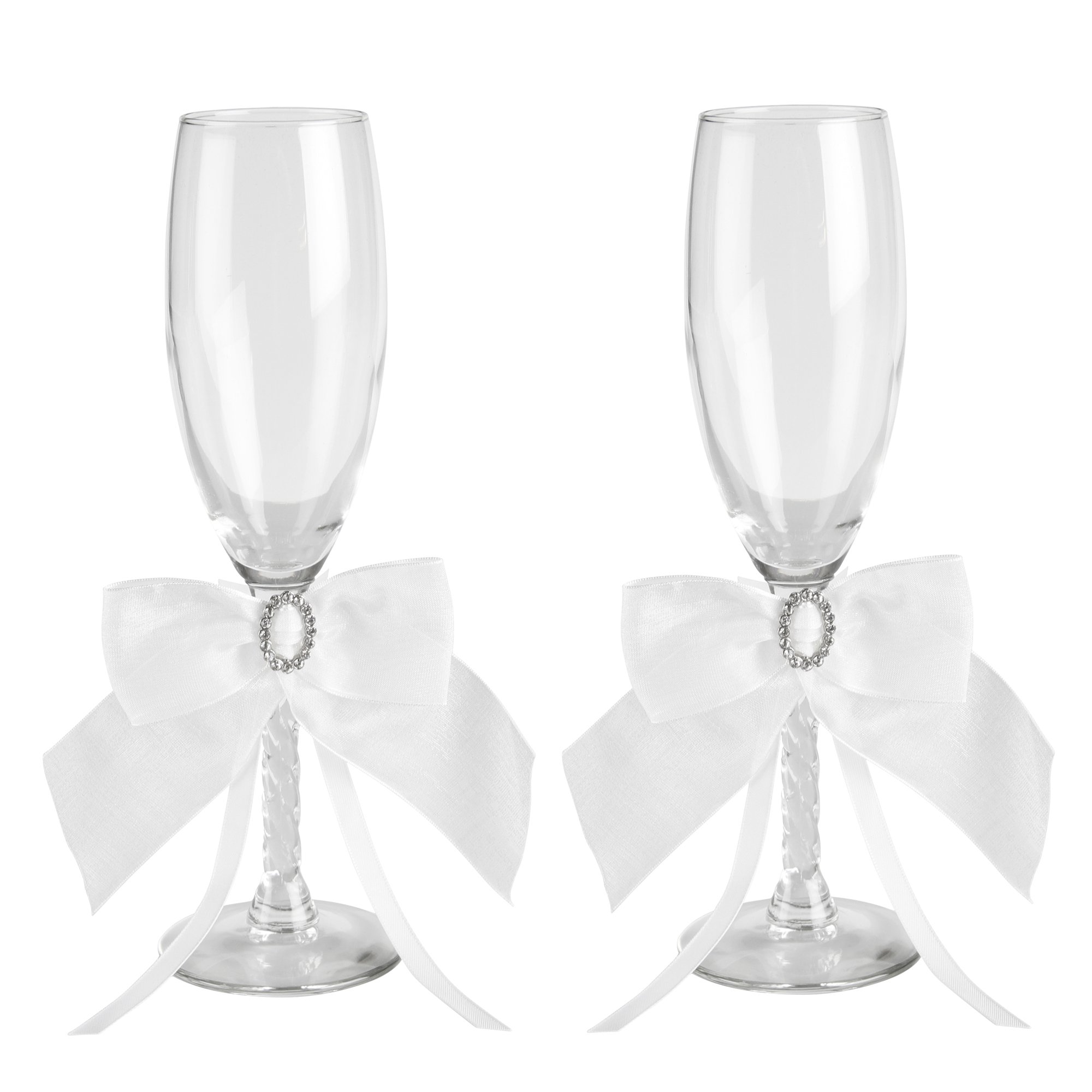 Elegant Crystal Wedding Toasting Flutes Set of 2 - Ivory Champagne Glasses for Bride & Groom - Perfect for Wedding Ceremonies, Anniversaries and Romantic Celebrations