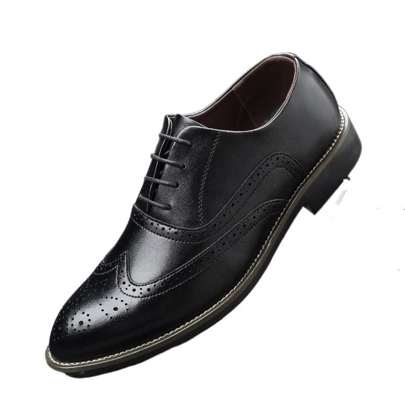 YHFKSIW Men's Classic Brogue Oxford Shoes - Stylish Lace-Up Dress Shoes for Business, Casual & Wedding | Mixed Color Carved Leather Bullock Shoes for Formal Events, Office Wear & Special Occasions