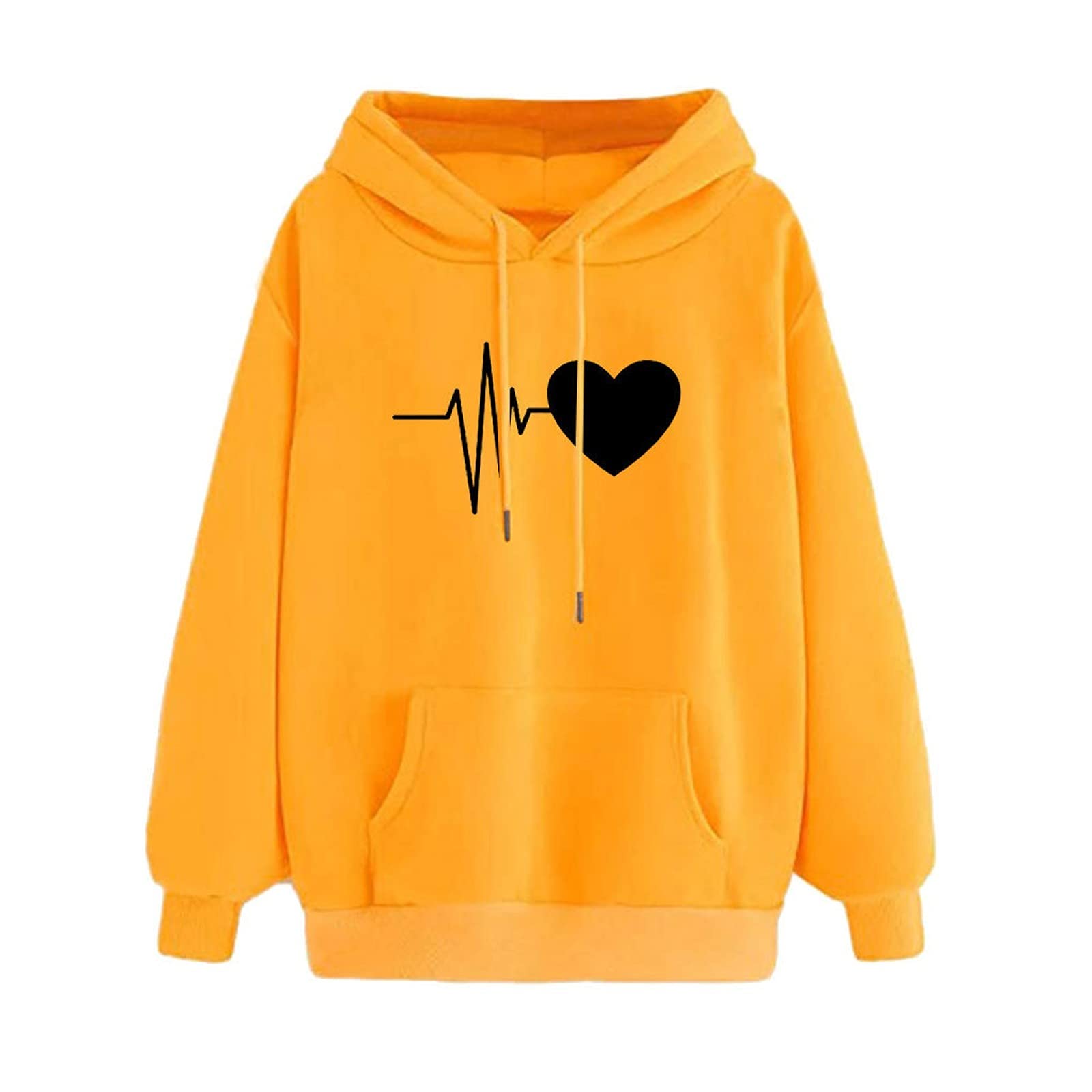 Women's Casual Heart Print Hoodie - Long Sleeve Pullover Sweatshirt with Drawstring & Pocket | Cozy Loungewear, Streetwear Fashion, Fall Winter Outfit