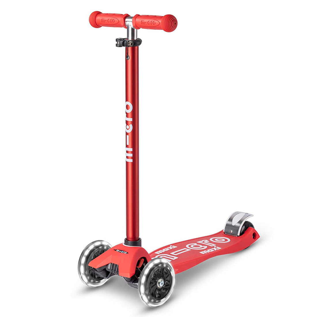 Micro Maxi Deluxe 3 Wheel LED Scooter for Kids - Red Electric Kick Scooter with Light Up Wheels | Perfect for Commuting, School & Outdoor Fun