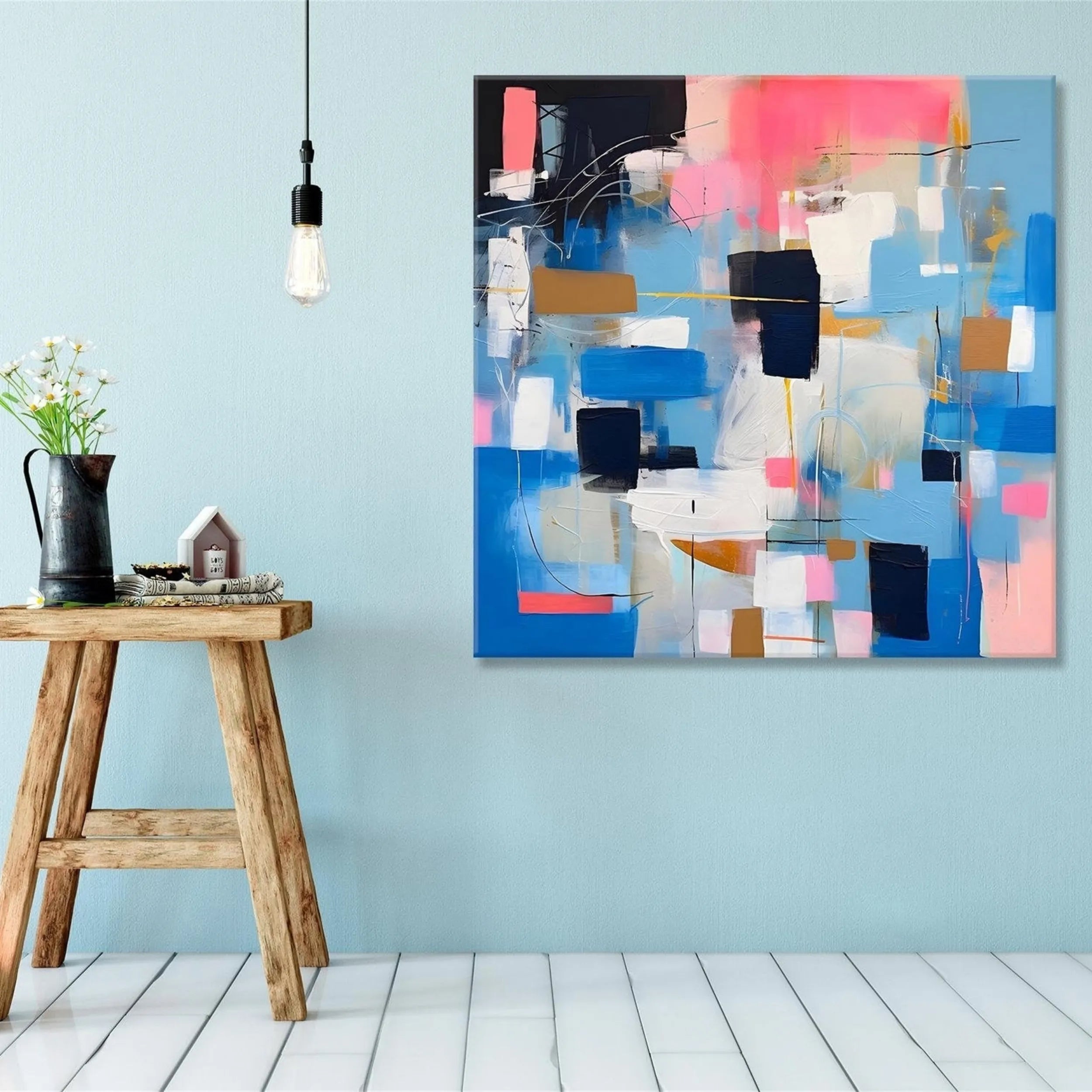 Blue & Green Abstract Wall Art Painting #BG073 - Modern Canvas Print for Living Room, Bedroom & Office Decor