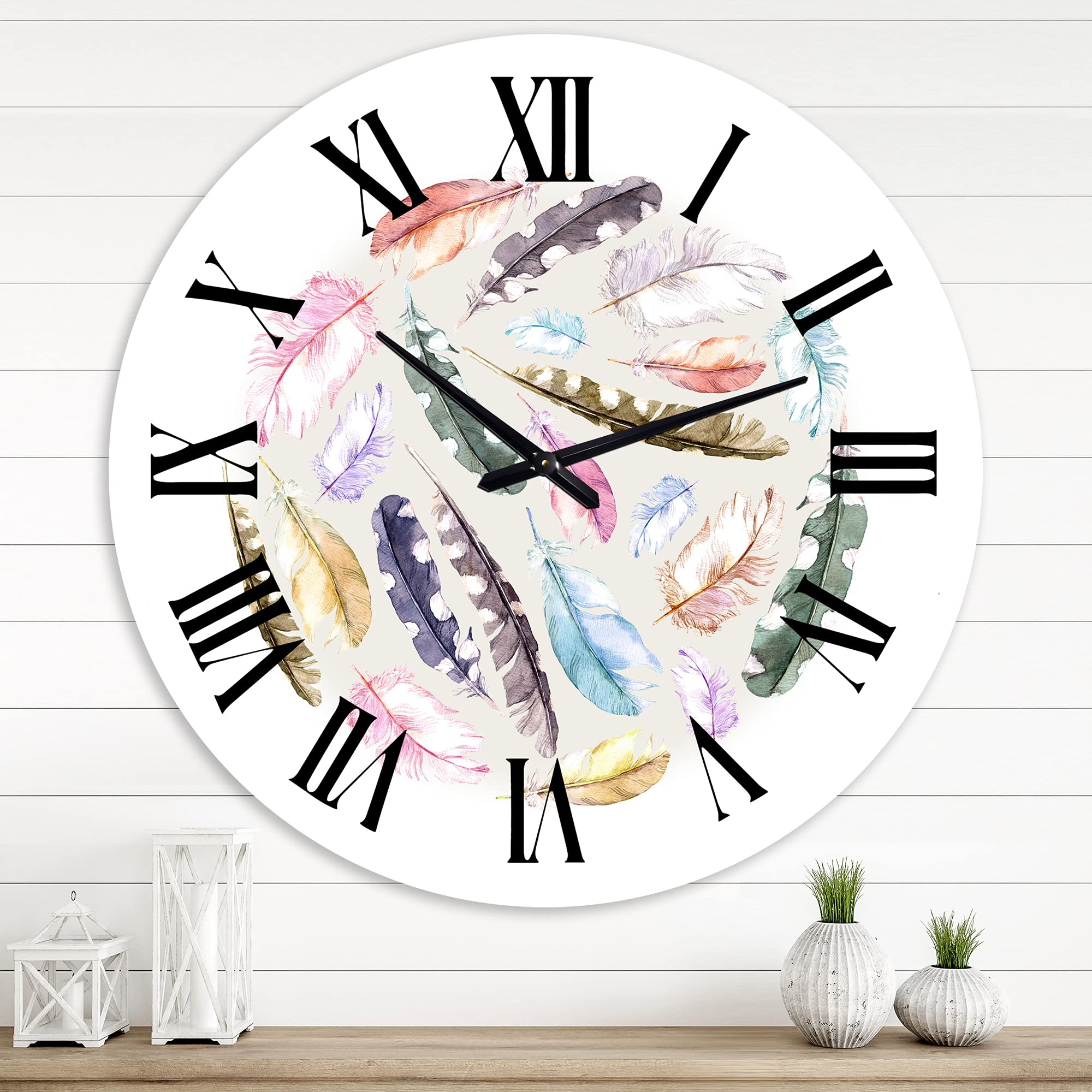 Vintage Bird Feathers Circle Wall Clock - Large Traditional Wall Decor for Living Room, Bedroom, Office | Silent Non-Ticking Mechanism | Perfect Home & Office Decoration Gift