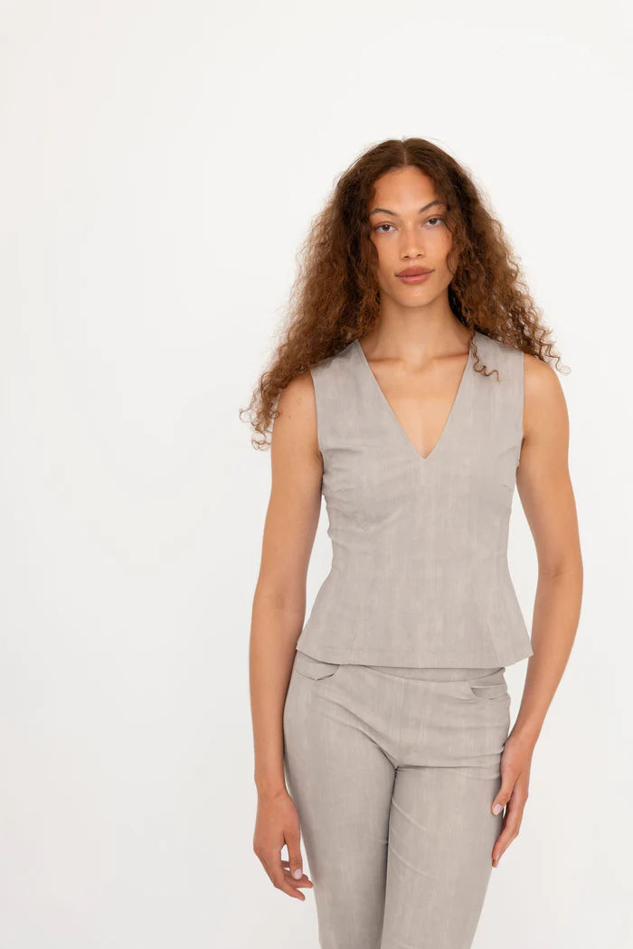 Bailee Double V Neck Jean Tank Top for Women - Ash Grey | Casual Summer Outfit, Layering Essential, Streetwear Fashion