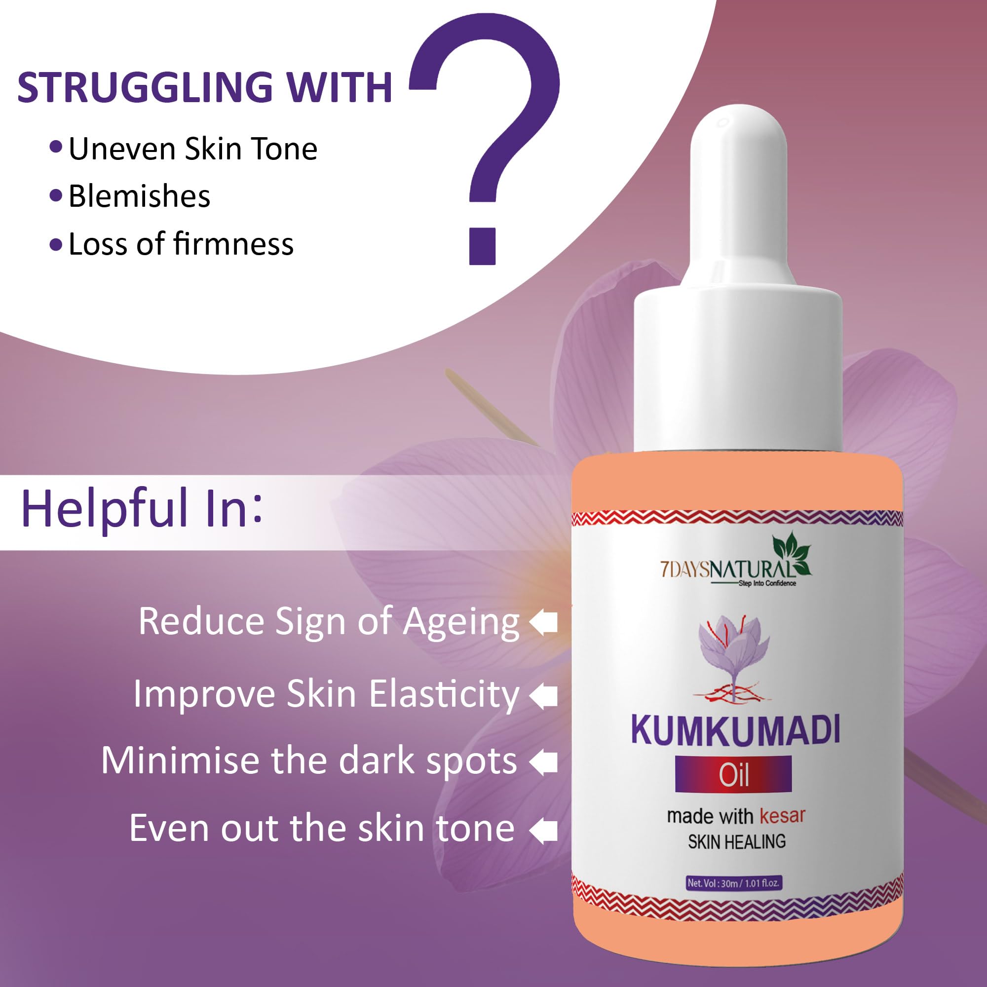 7 DAYS Kumkumadi Face Oil - Brightening Serum with Saffron, Sunflower & Turmeric Root Extract | 30ml Anti-Aging Facial Treatment for Men & Women | Perfect for Night Routine & Glowing Skin