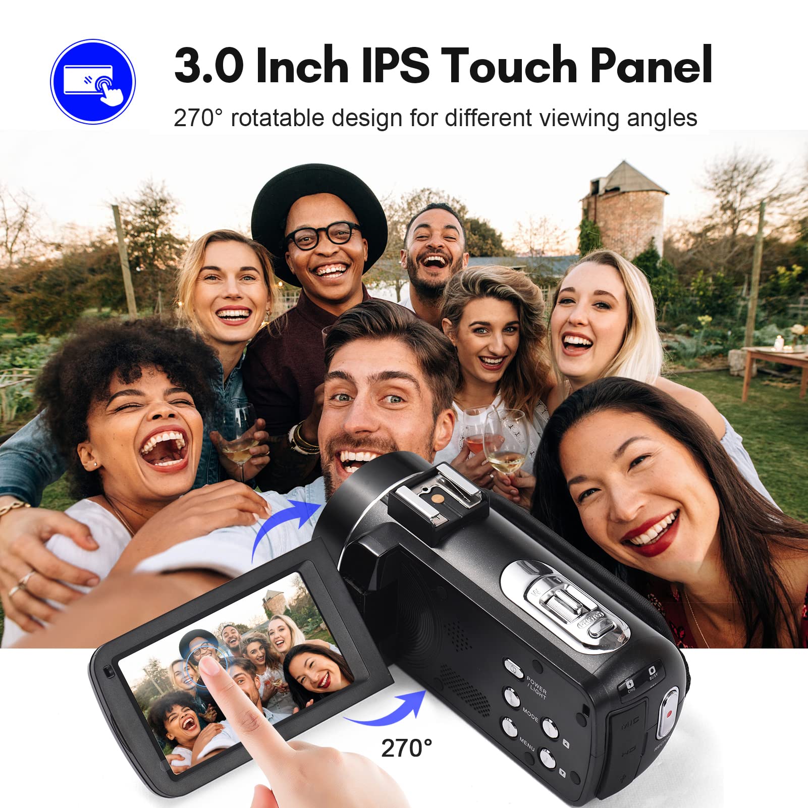 Andoer 2.7K HD Video Camera Camcorder - 48MP Vlogging Camera with 16X Digital Zoom, 3.0