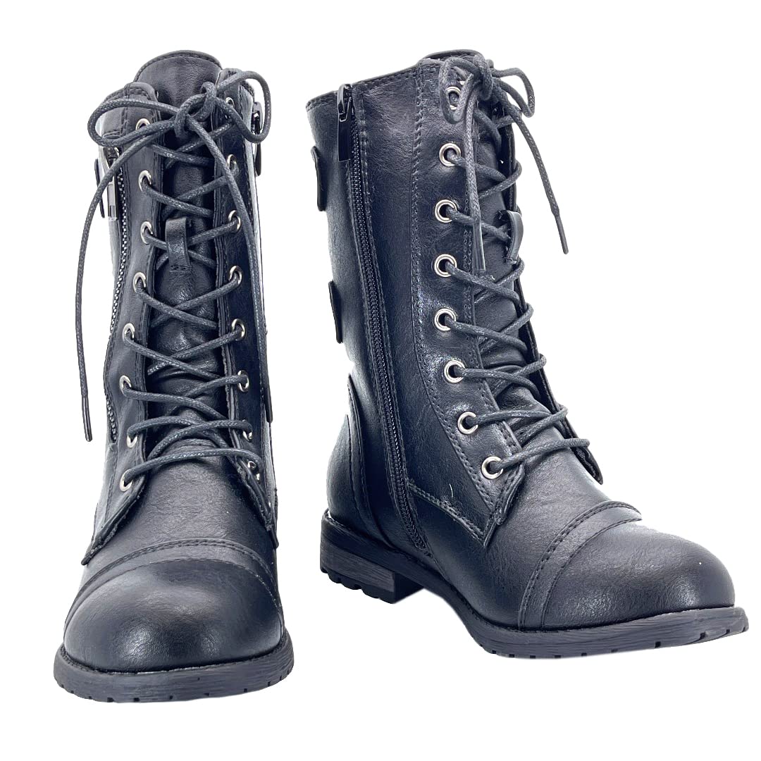 ABSOLEX Girls' Combat Boots for Toddlers & Kids - Lace-Up Round Toe Low Heel Ankle Boots - Perfect for School, Playground & Outdoor Adventures
