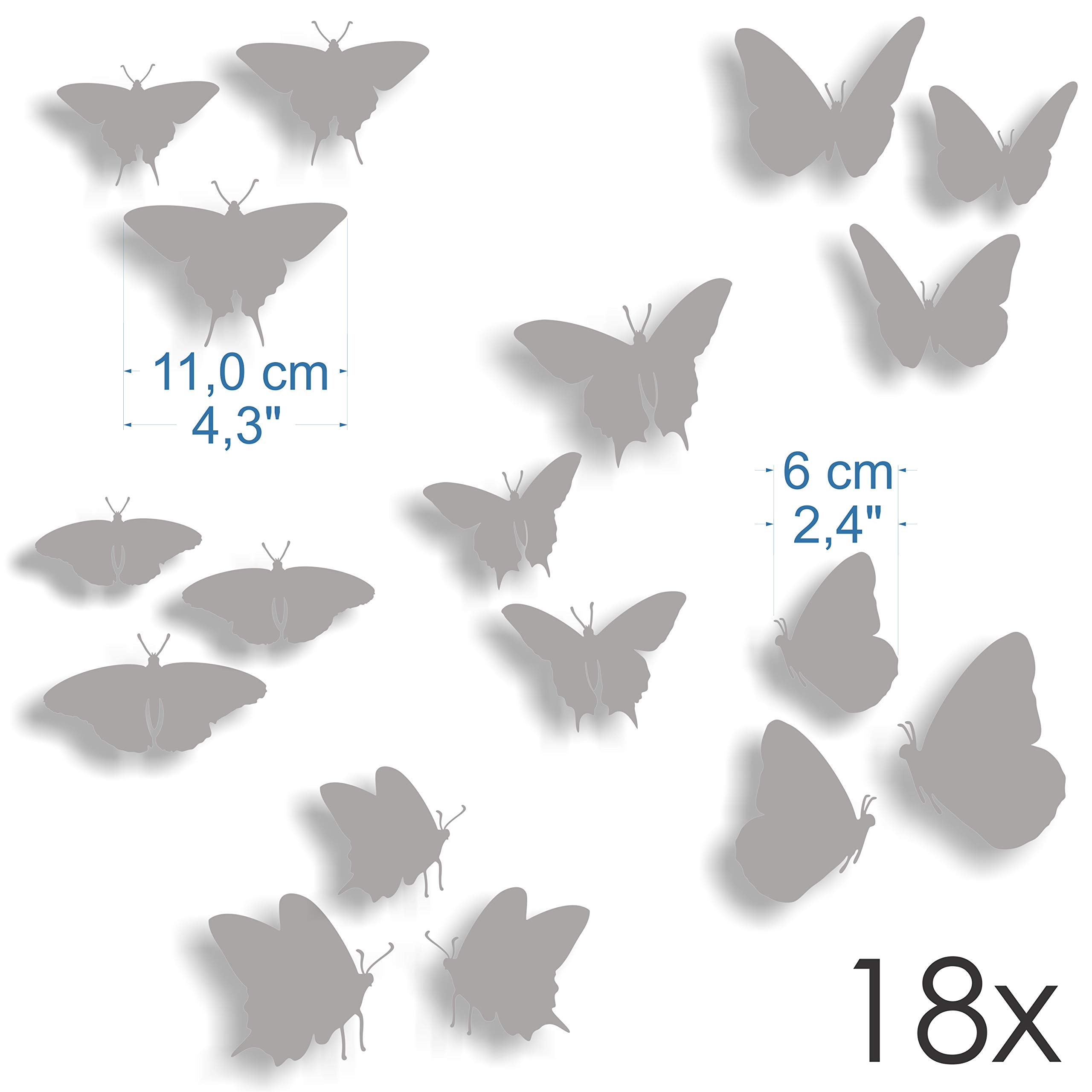 Window Protection Decals - 18 Anti-Collision Butterfly Stickers to Prevent Bird & People Strikes on Glass (Light Grey) - Perfect for Home, Office & School Windows