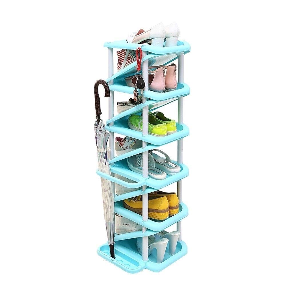 VREF Houseware Multi-Layer Plastic Shoe Rack - Large Capacity Z-Shaped Shoe Storage Shelf for Home, Organizer for Shoes & Umbrellas, 28x32x101cm (Blue) - Perfect for Entryway, Closet & Small Space Organization