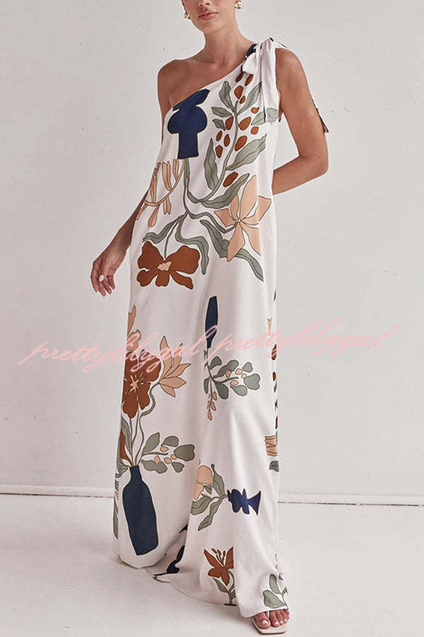 Stylish Vacation One Shoulder Tie-Up Maxi Dress with Pockets - Perfect for Beach Getaways, Summer Travel & Casual Outings