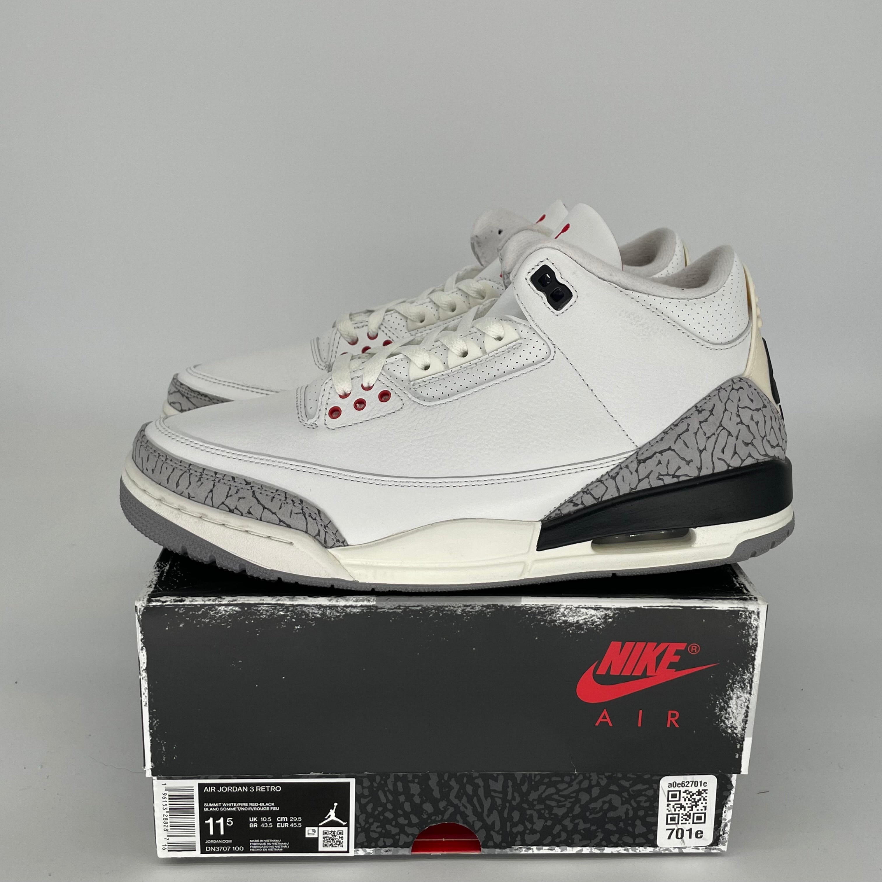 Original Air Jordan 3 White Cement Reimagined - Men's Size 11.5 Basketball Shoes (DN3707-100) - Authentic Retro Sneakers for Sports & Streetwear Fashion