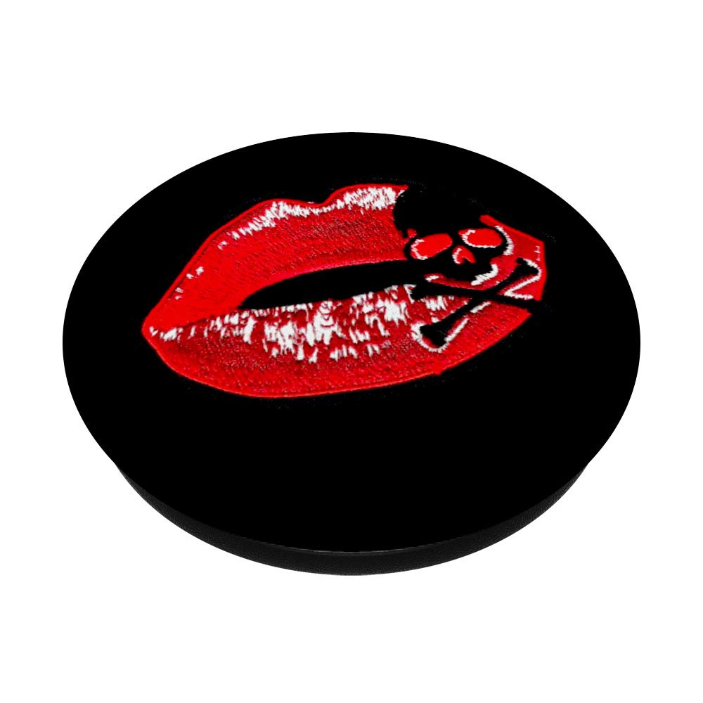 Red Kiss Lips Skull Crossbones Skeleton Death Skull PopSocket - Phone & Tablet Grip Stand for Horror Fans | Perfect for Halloween, Gothic Decor & Phone Protection