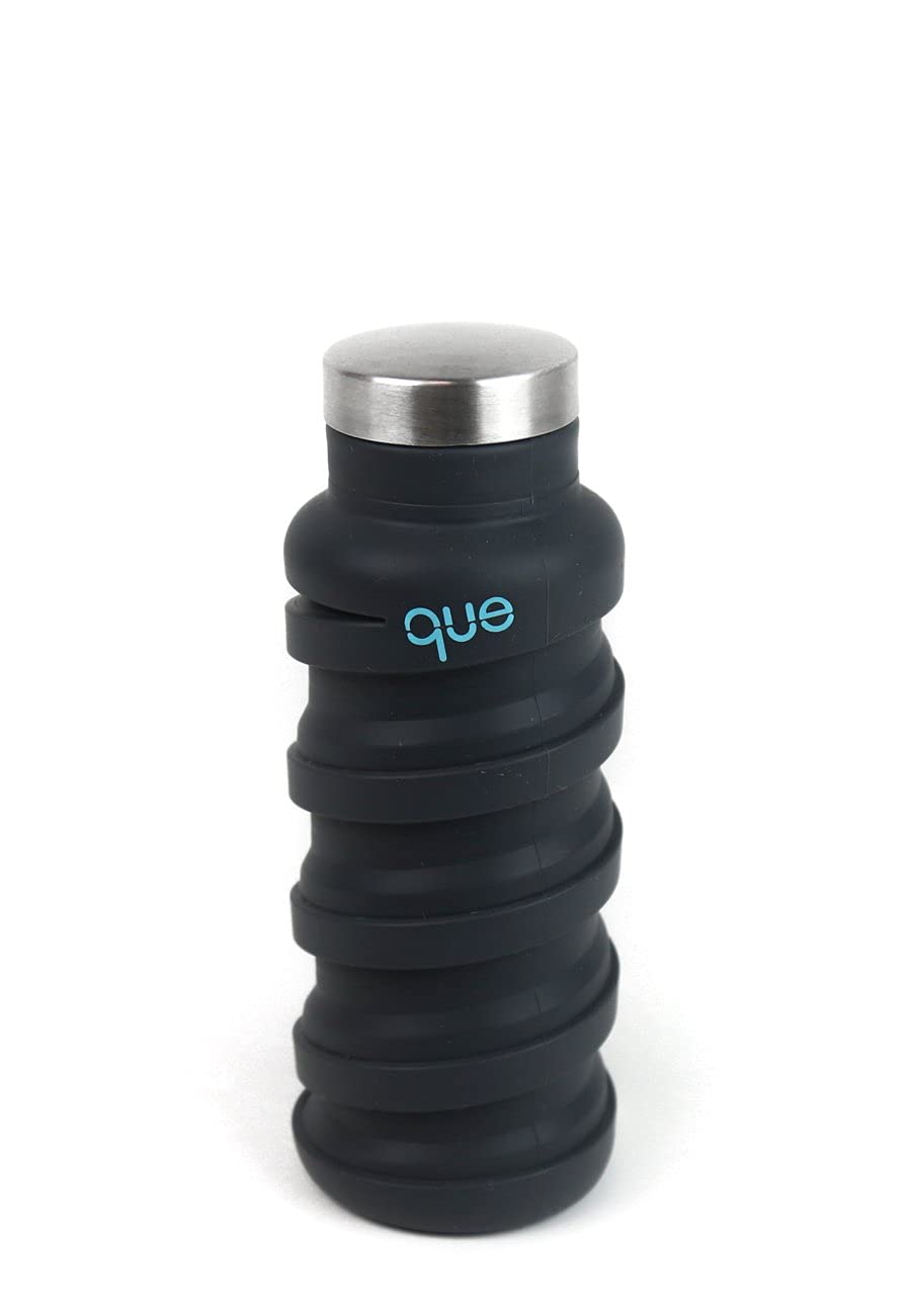 Que Bottle - Collapsible 12oz Reusable Water Bottle, Leak-Proof & Portable for Travel, Hiking, Gym - Metallic Charcoal (BPA Free Eco-Friendly Design)