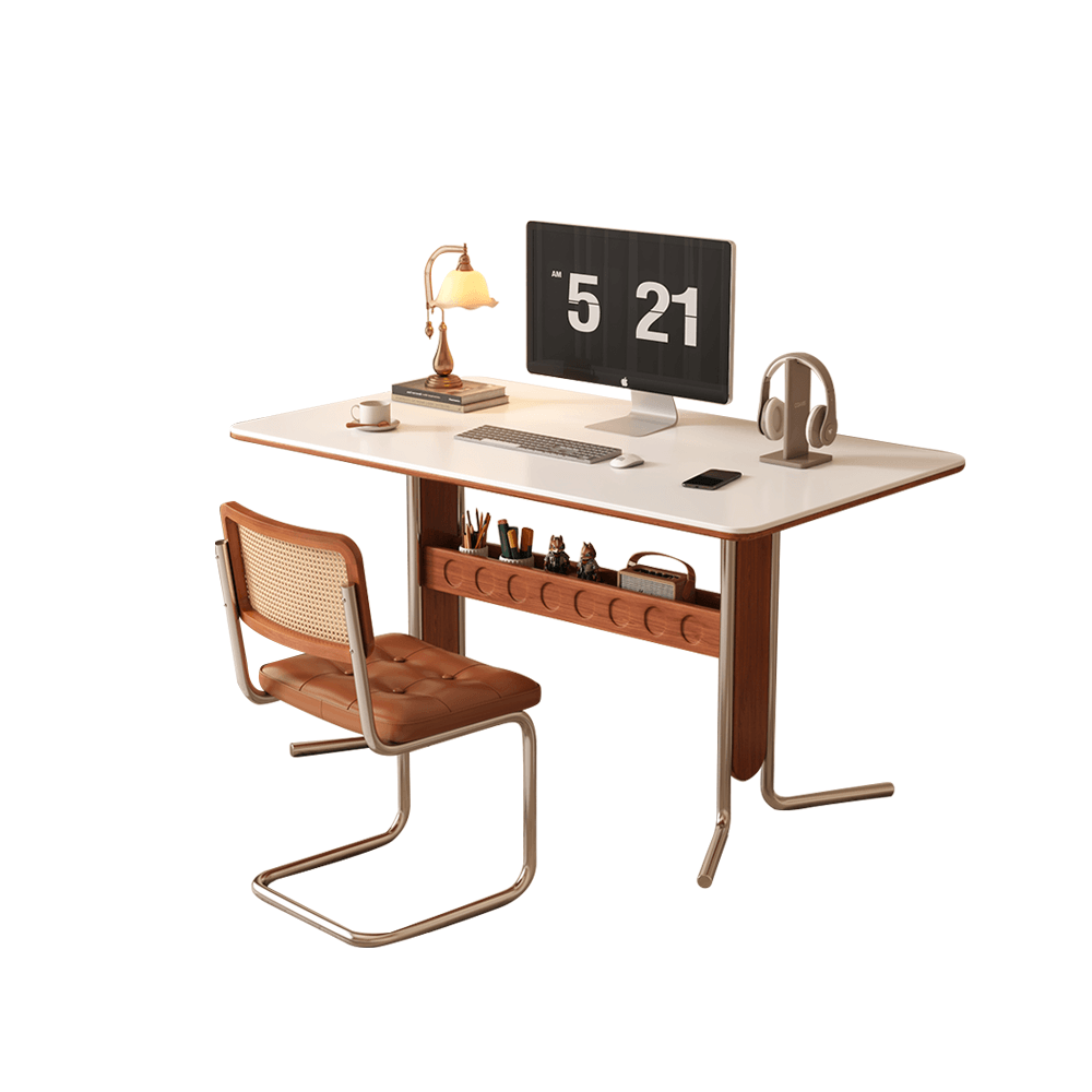 Vintage Square Slate Top Dining Table with Storage & Stainless Steel Legs - Perfect for Small Space Kitchens, Farmhouse Dining Rooms & Modern Apartments