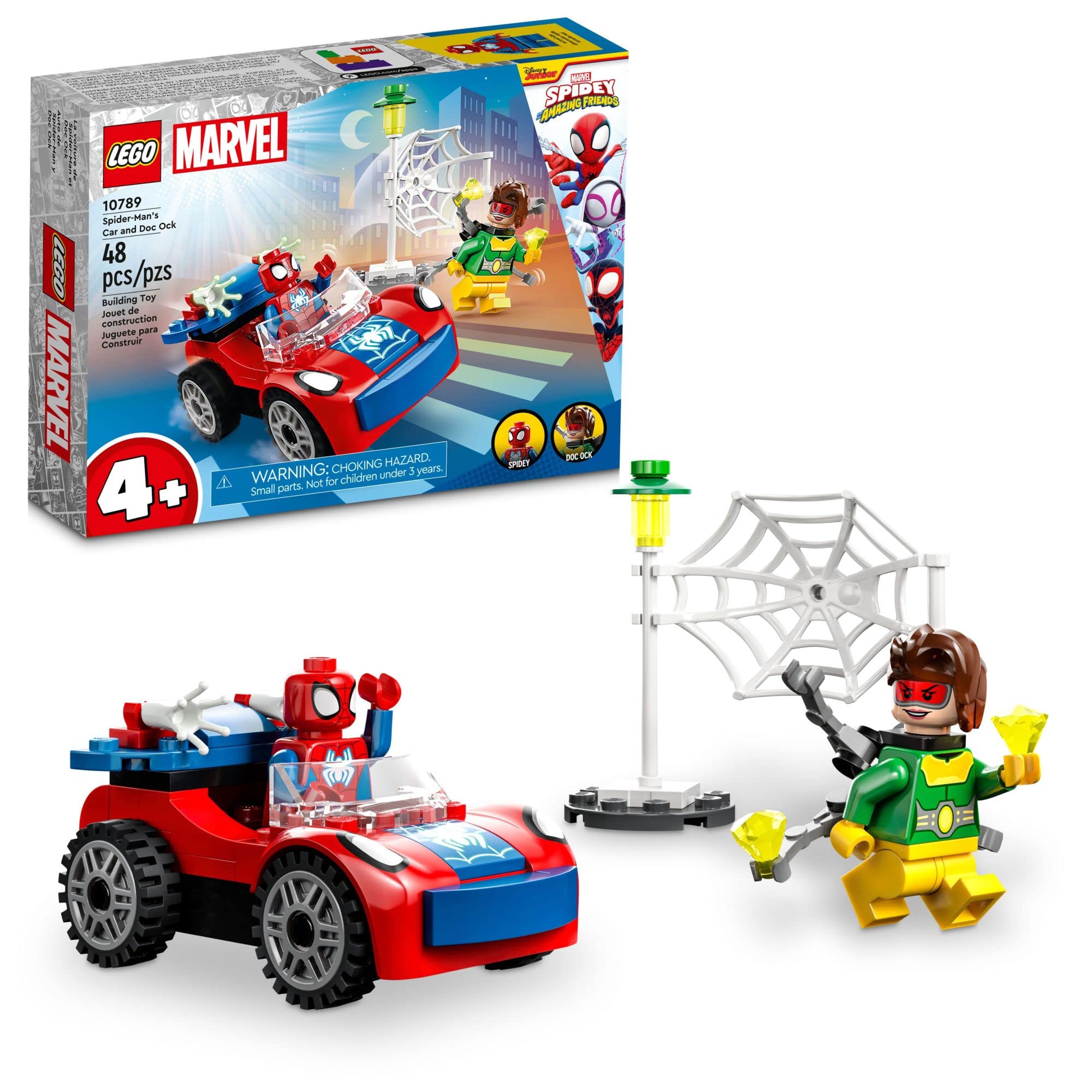 LEGO Marvel Spider-Man's Car & Doc Ock Building Set 10789 - Glow in The Dark Superhero Toy for Kids Ages 4+ | Creative Play, Birthday Gift & Collectible for Marvel Fans | Perfect for Pretend Play & Room Decor