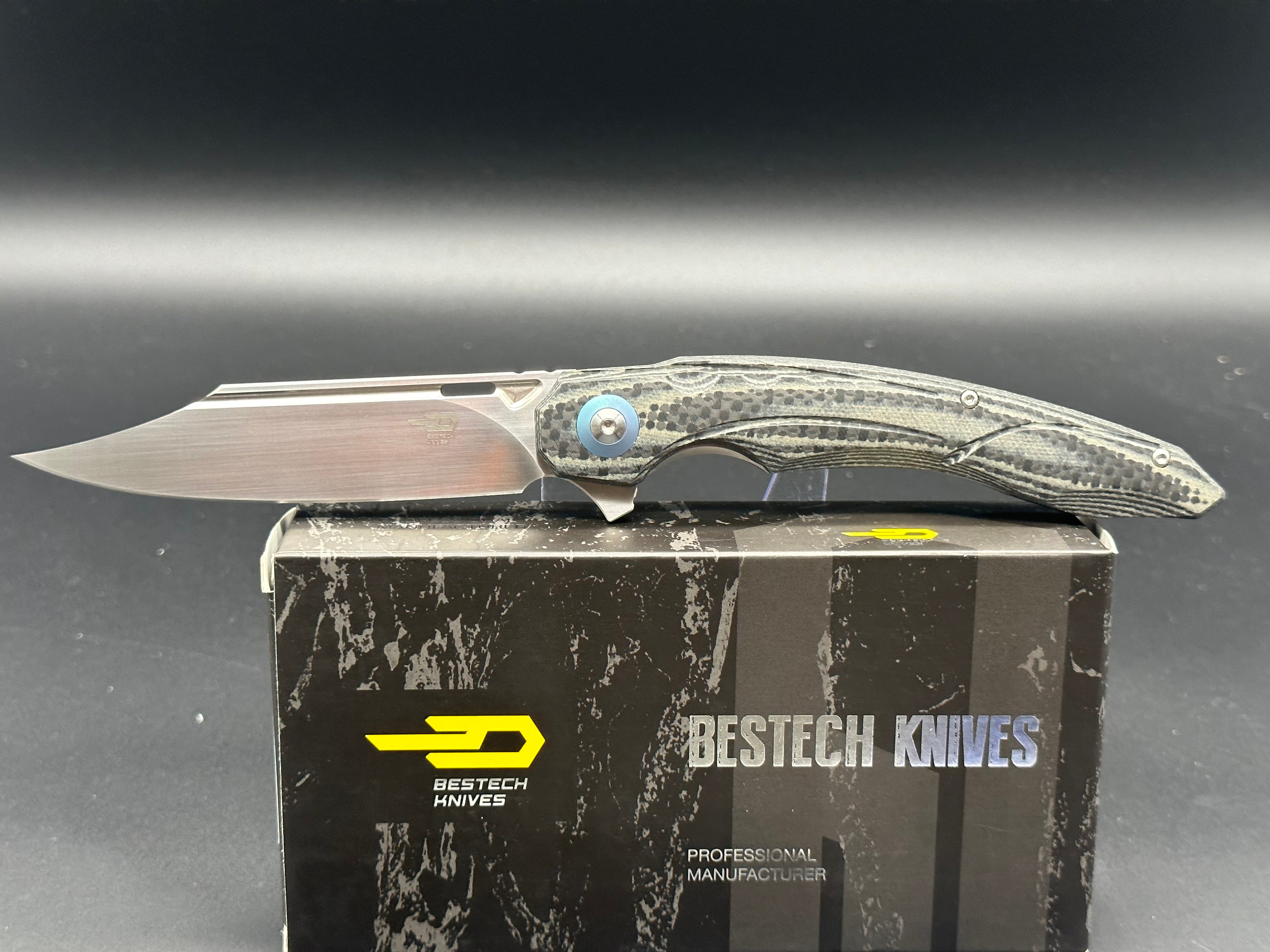 Bestech Fanga Folding Knife - Carbon Fiber & Beige G10 Handle - EDC, Outdoor, Survival, Tactical Gear
