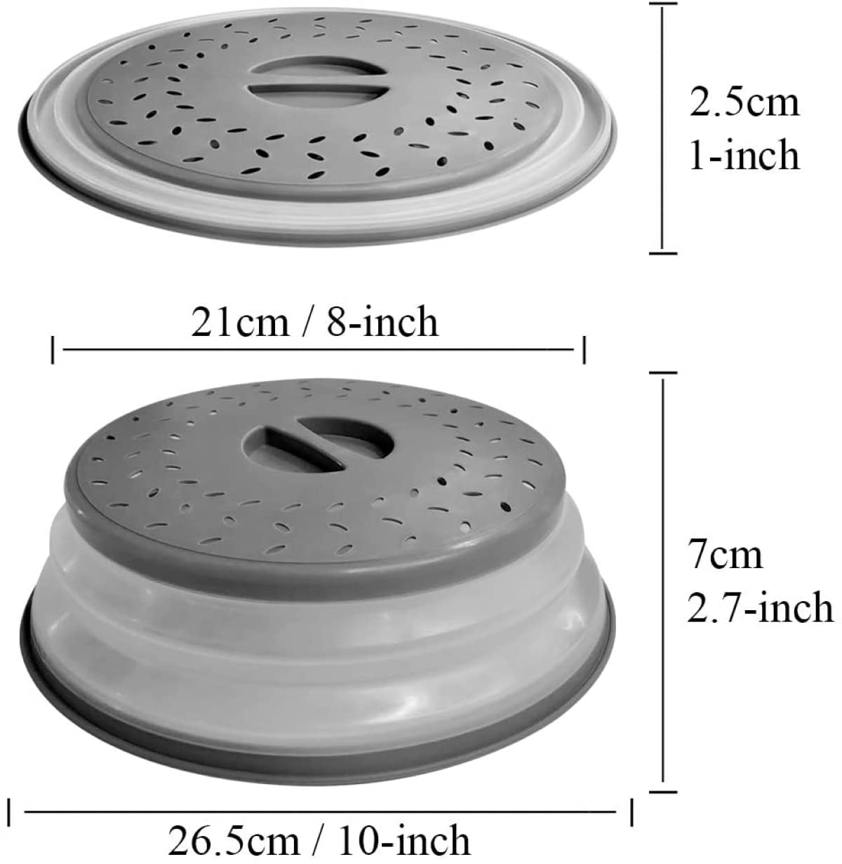 10.5 Inch Round Microwave Plate Cover with Steam Vents - Collapsible Splatter Proof Food Cover with Easy Grip Handle, Dishwasher Safe BPA-Free Silicone & Plastic by Polerce (Gray) - Perfect for Reheating Meals, Preventing Messes & Keeping Food Fresh