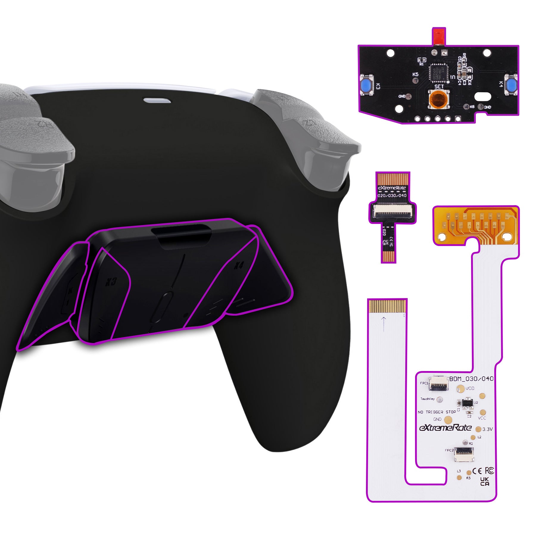 eXtremeRate Remappable RISE4 V3 Remap Kit for PS5 Controller BDM 030/040/050 - Black | Customizable Back Buttons for Gaming | Perfect for FPS, RPG & Competitive Play